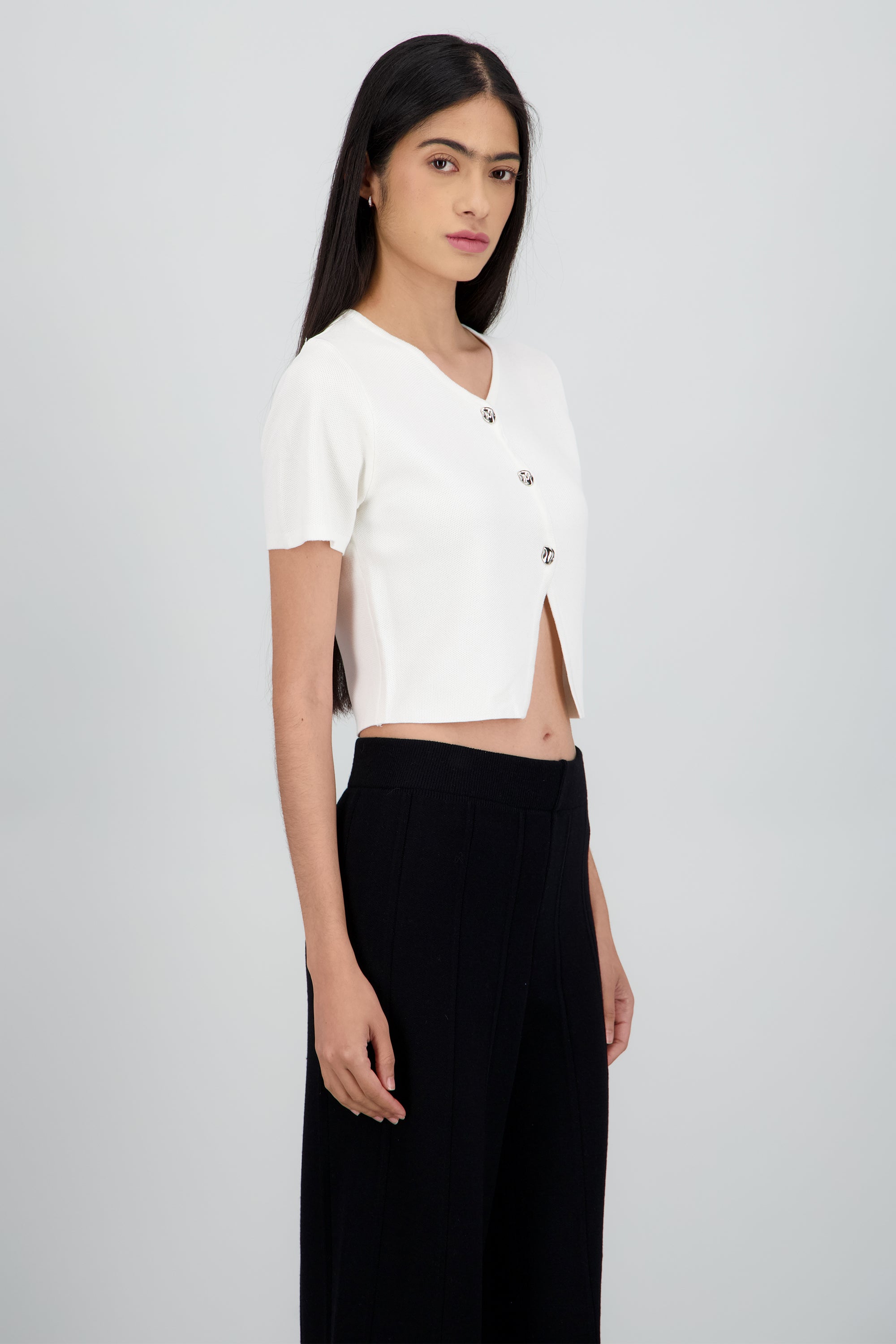 Top tejido liso manga corta BLANCO