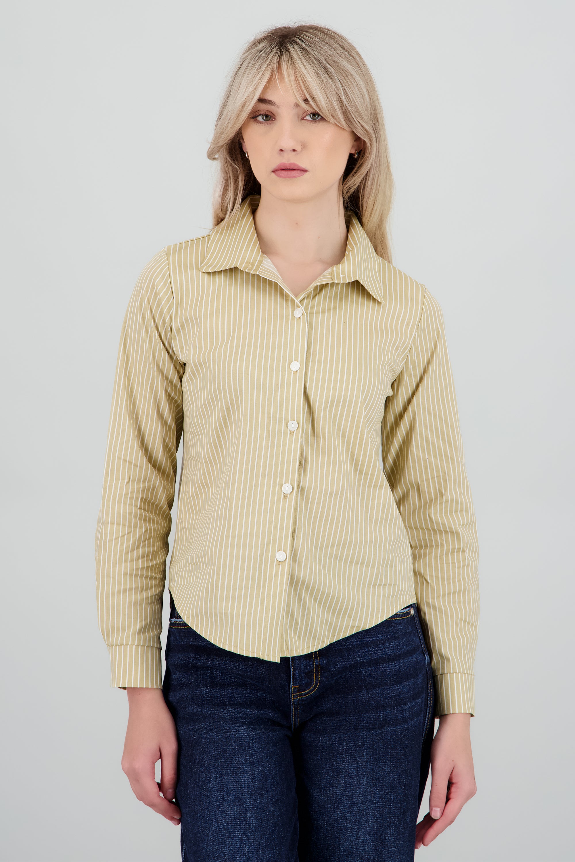 Camisa slim manga larga rayas KHAKI COMBO