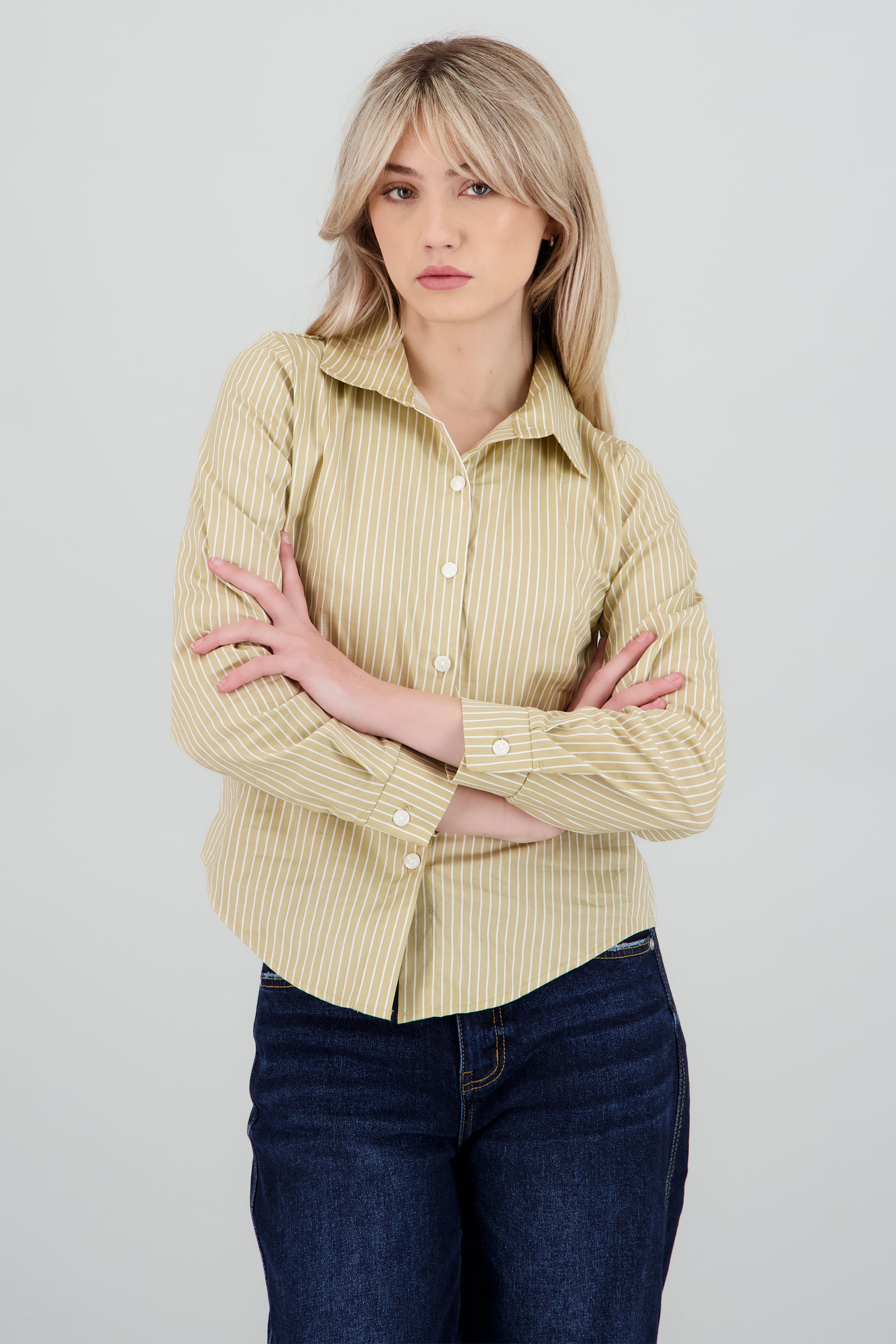 Camisa slim manga larga rayas KHAKI COMBO