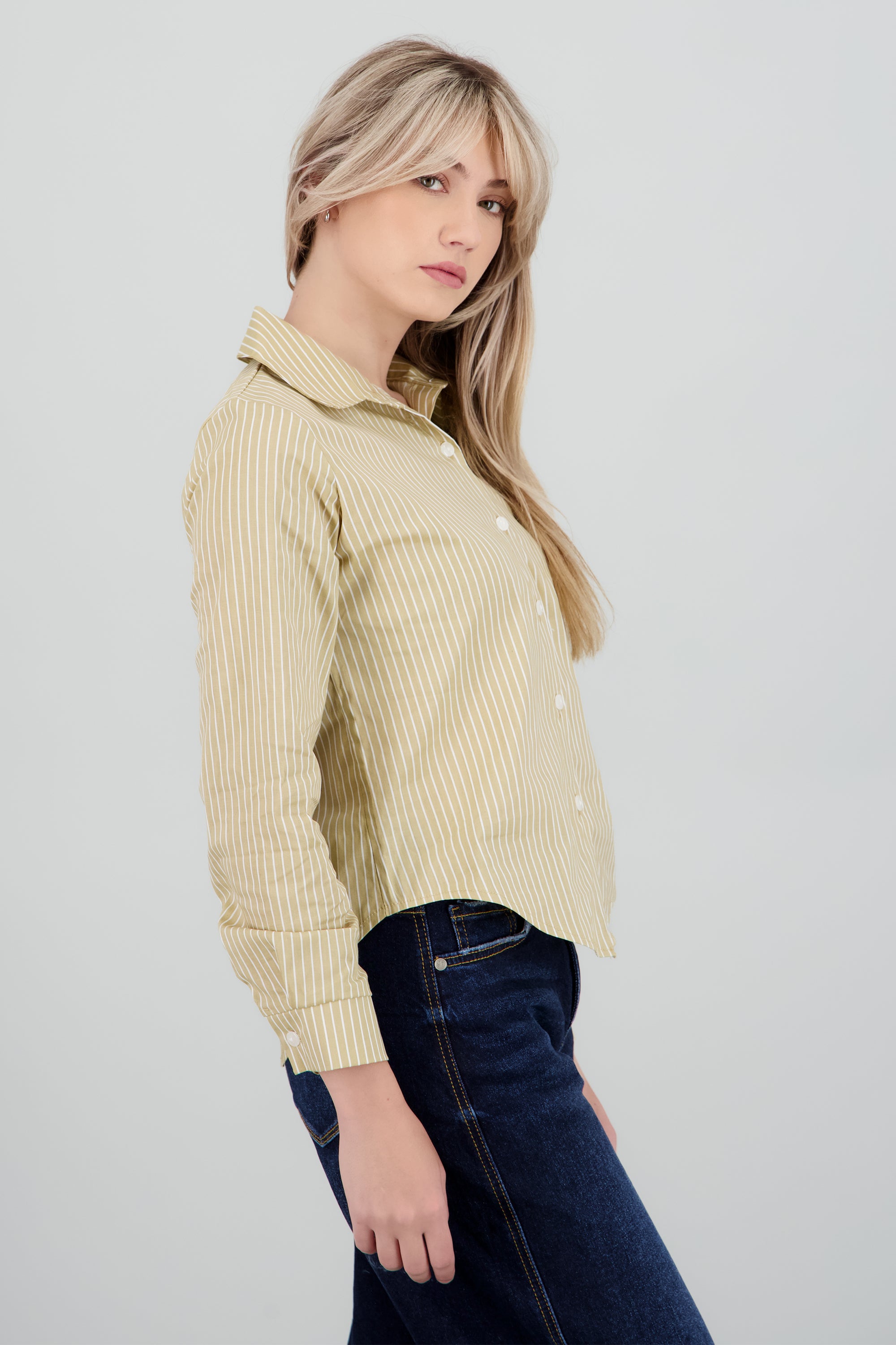 Camisa slim manga larga rayas KHAKI COMBO