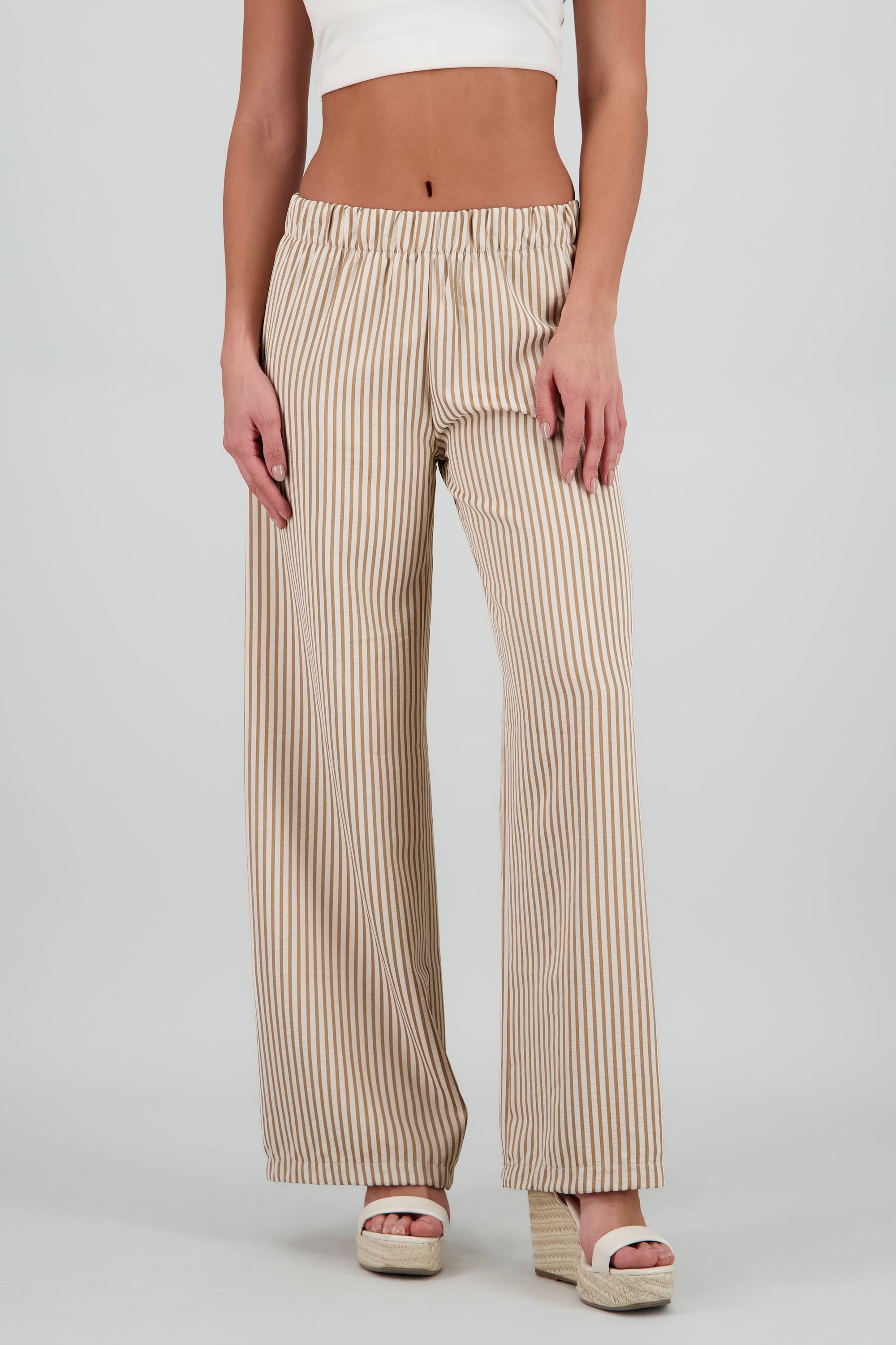 Pantalon fluido rayas detalle resorte CAFE COMBO