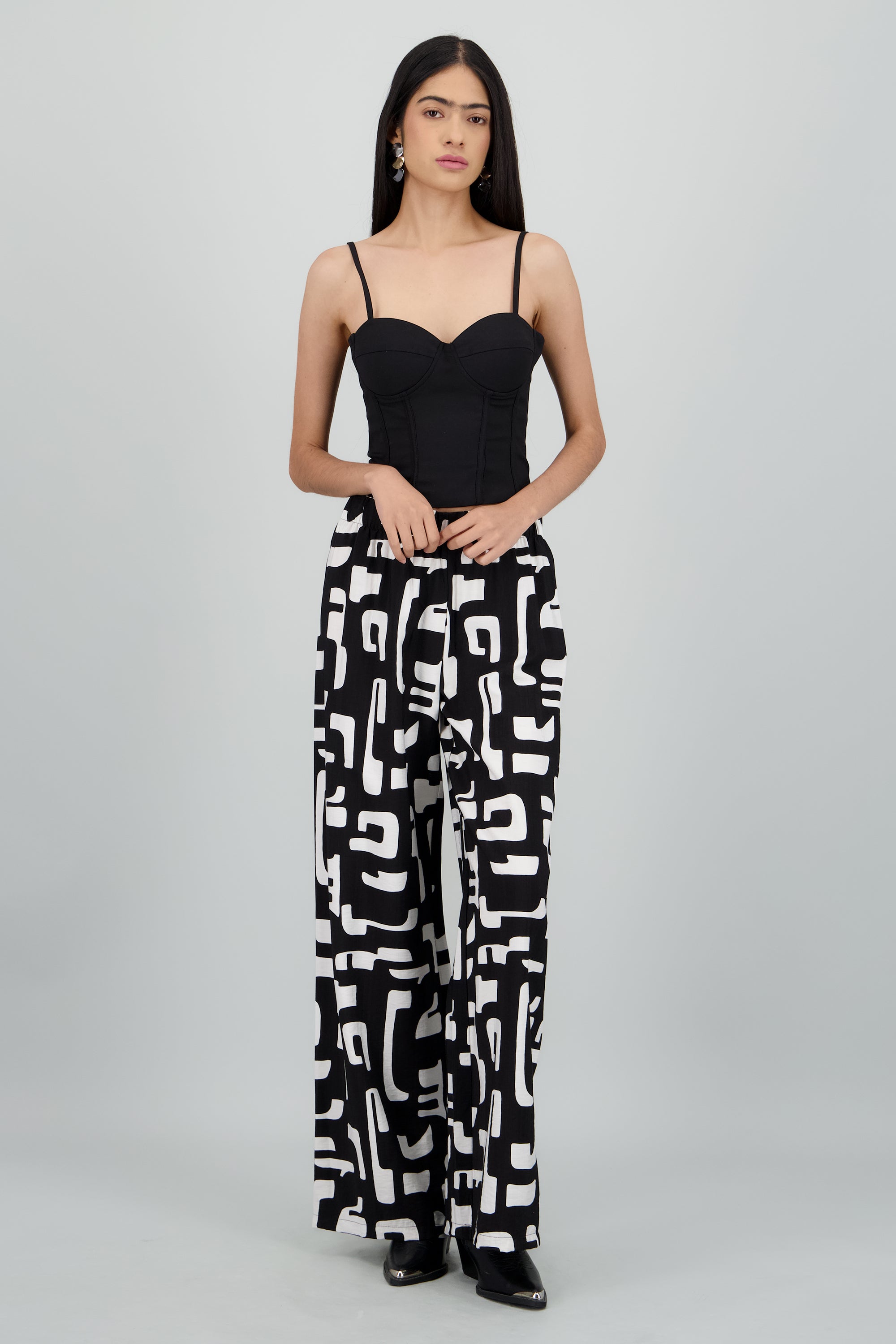 Pantalon estampado geometrico wide leg NEGRO COMBO