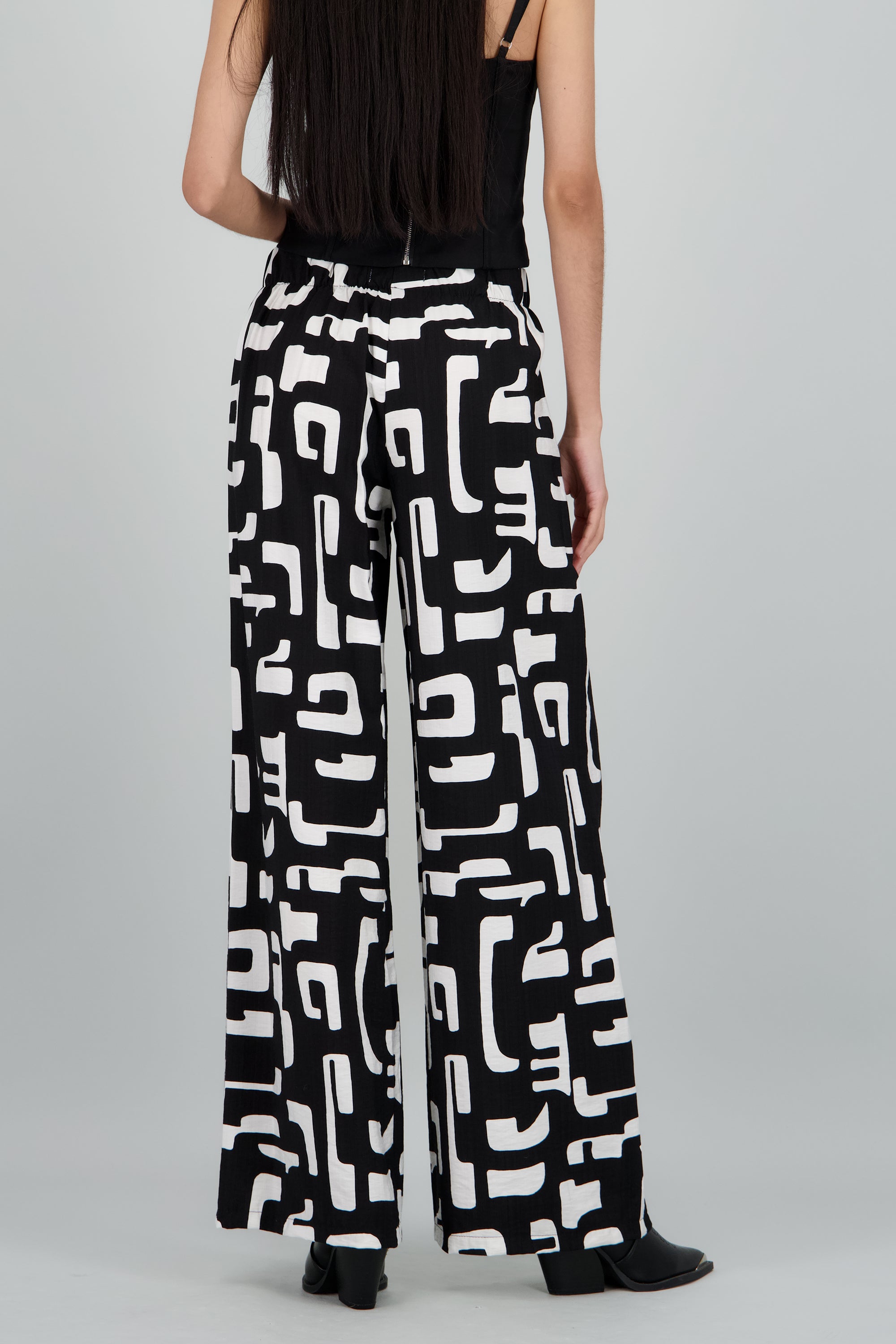 Pantalon estampado geometrico wide leg NEGRO COMBO