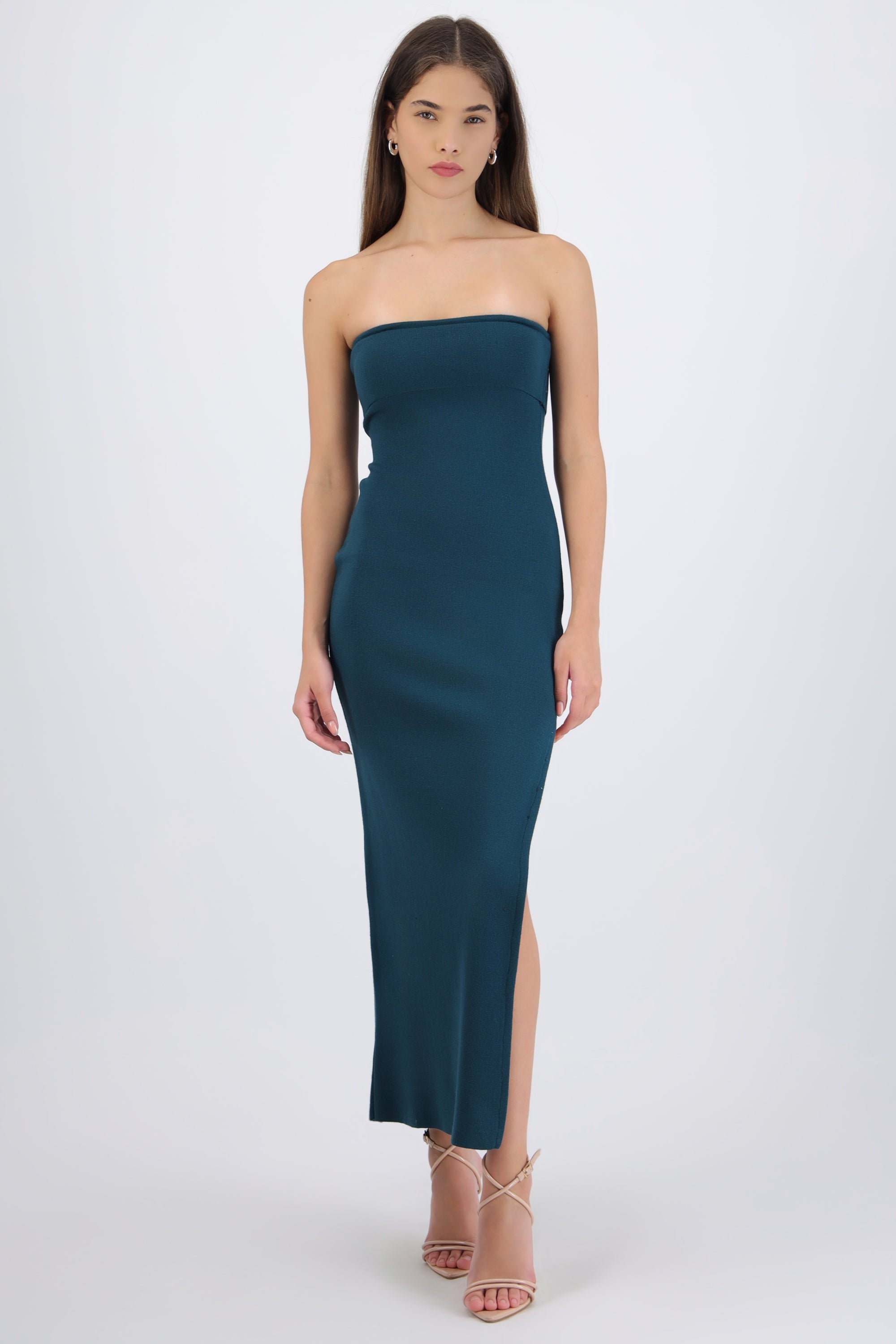 Vestido maxi doblez liso