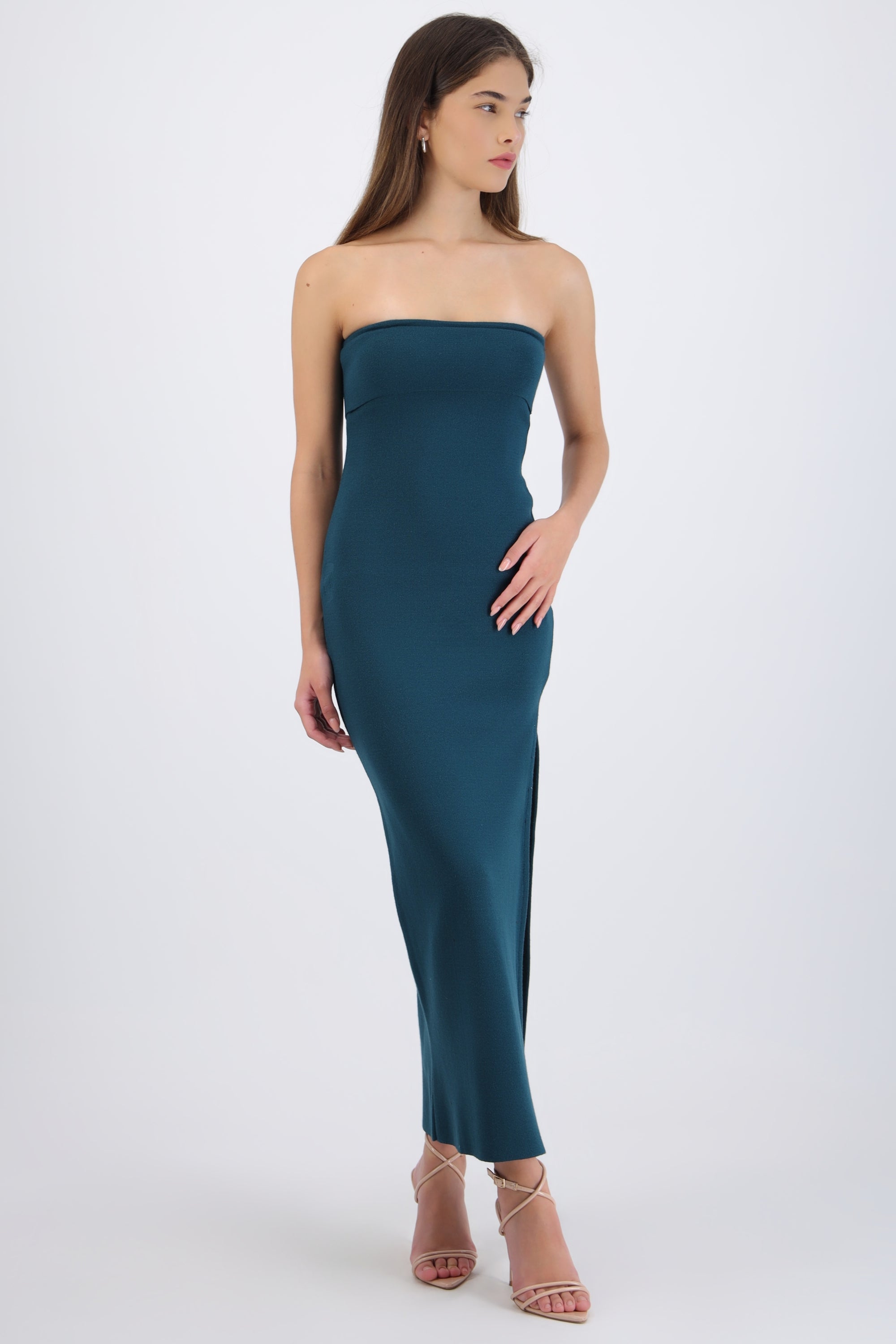 Vestido maxi doblez liso