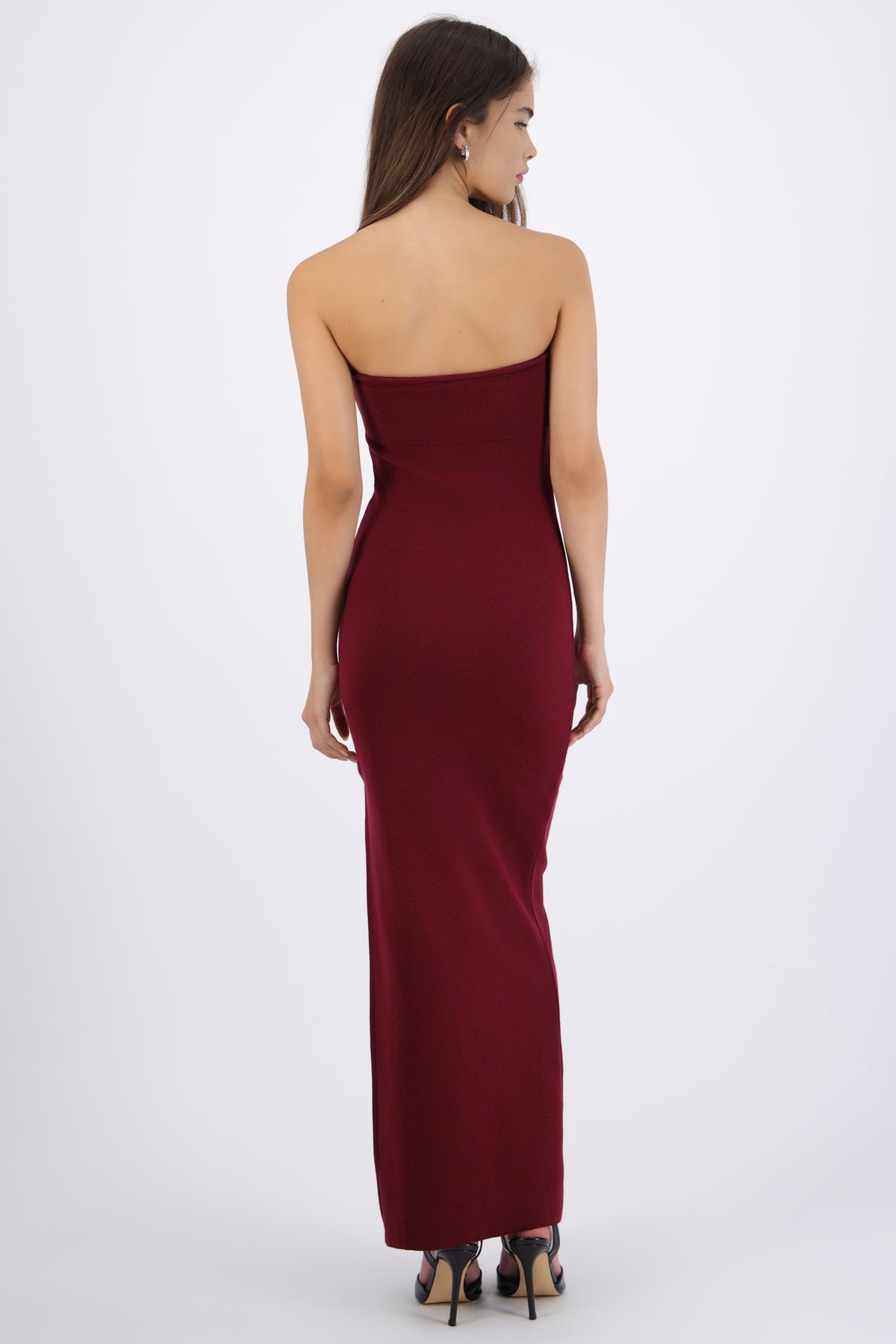Vestido maxi doblez liso VINO