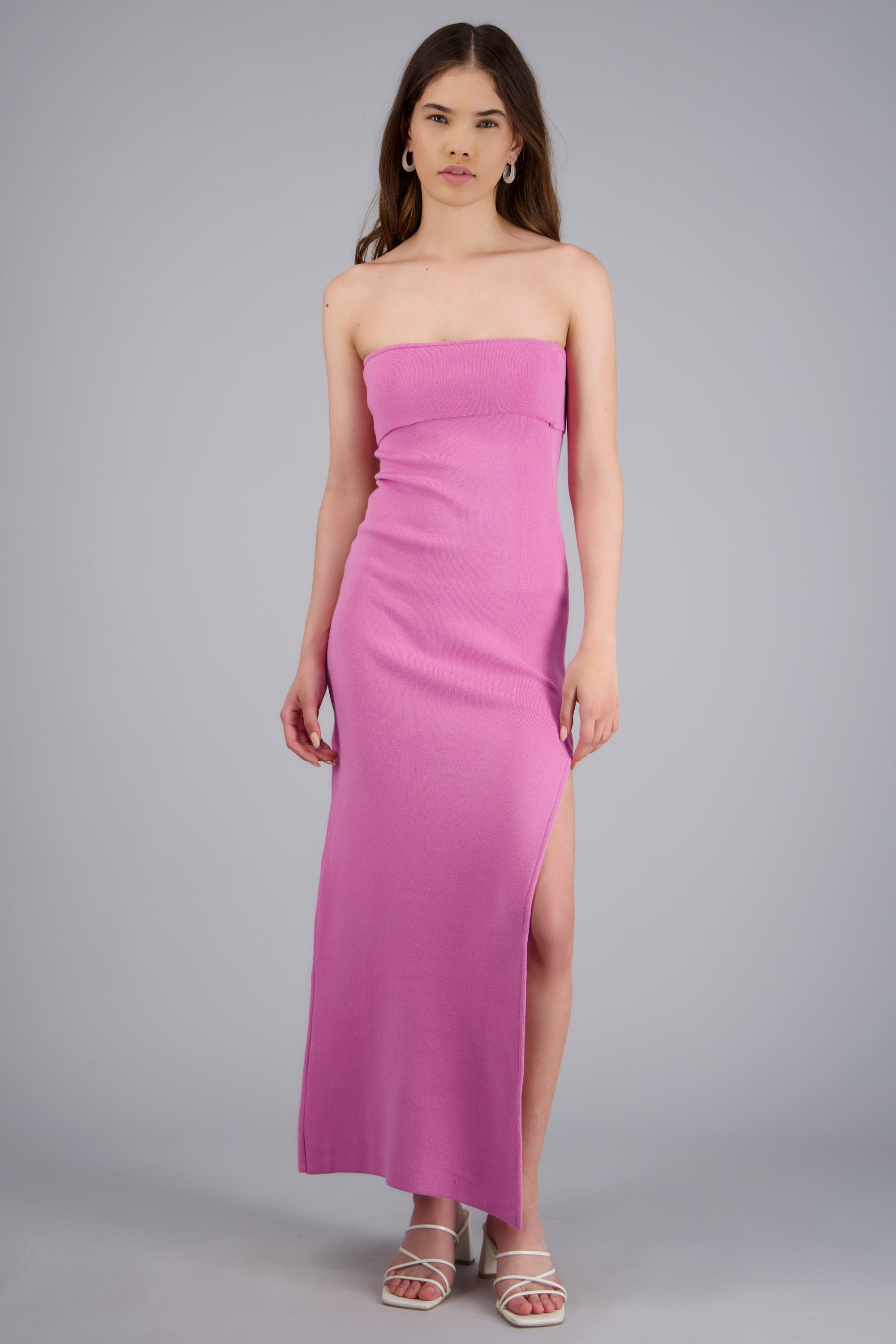Vestido maxi doblez liso ROSA