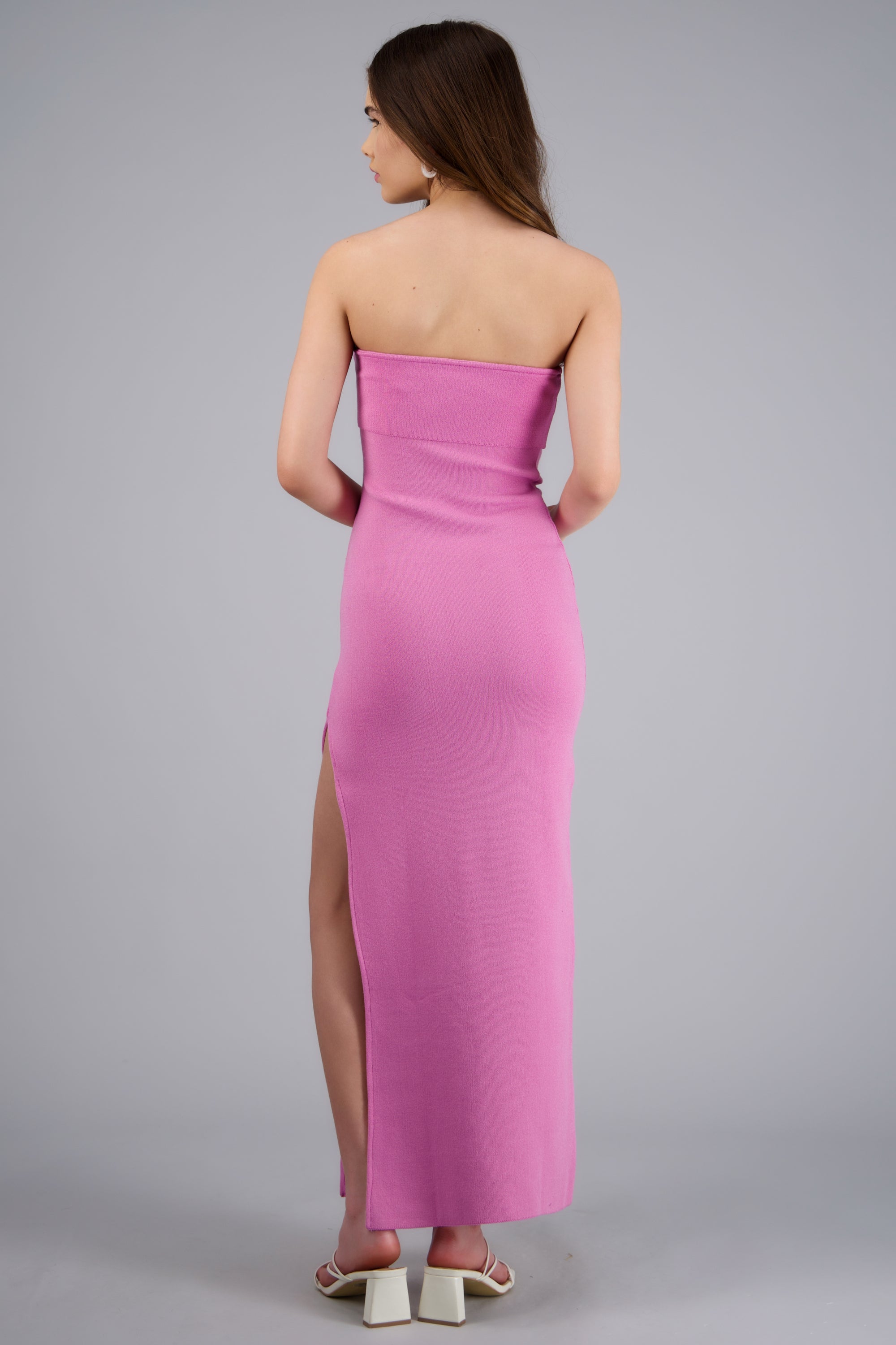 Vestido maxi doblez liso ROSA