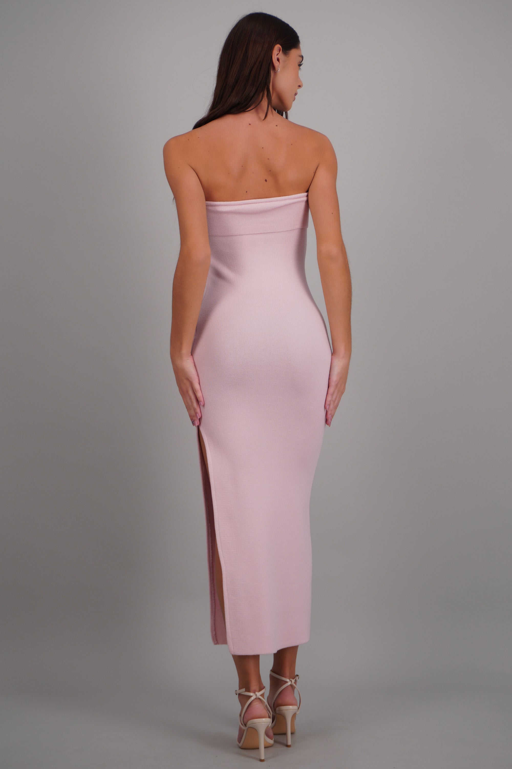 Vestido maxi doblez liso ROSA PASTEL