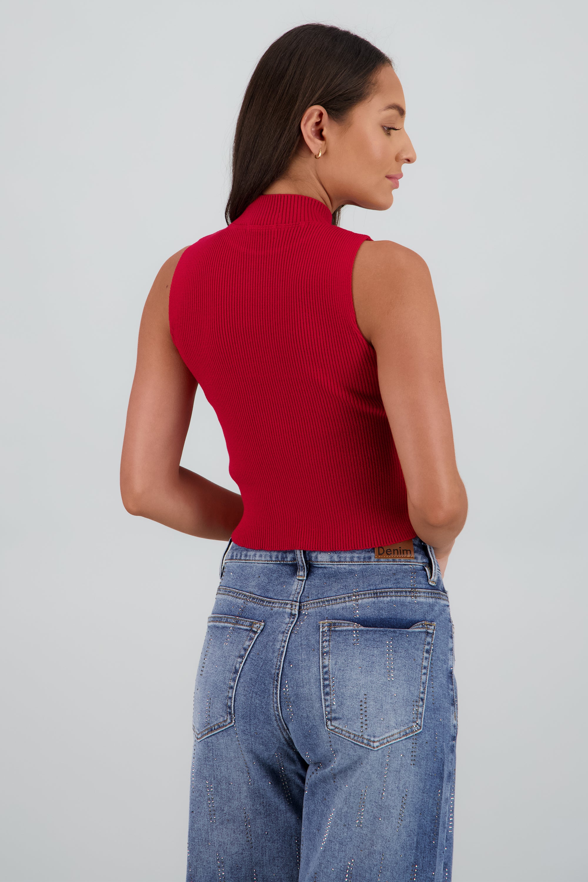 Top tejido sin manga acanalado ROJO