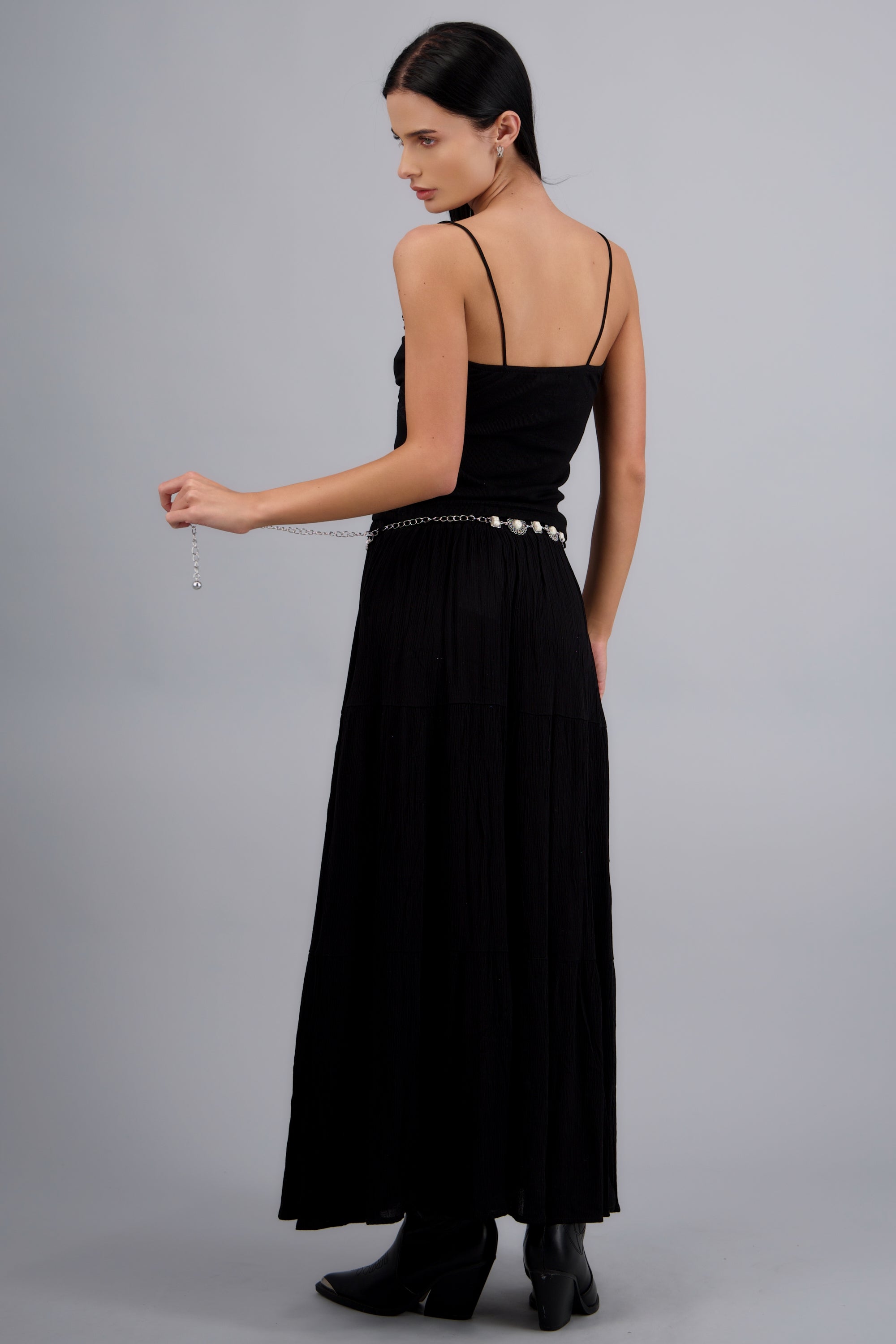Falda maxi con detalle cinturon NEGRO