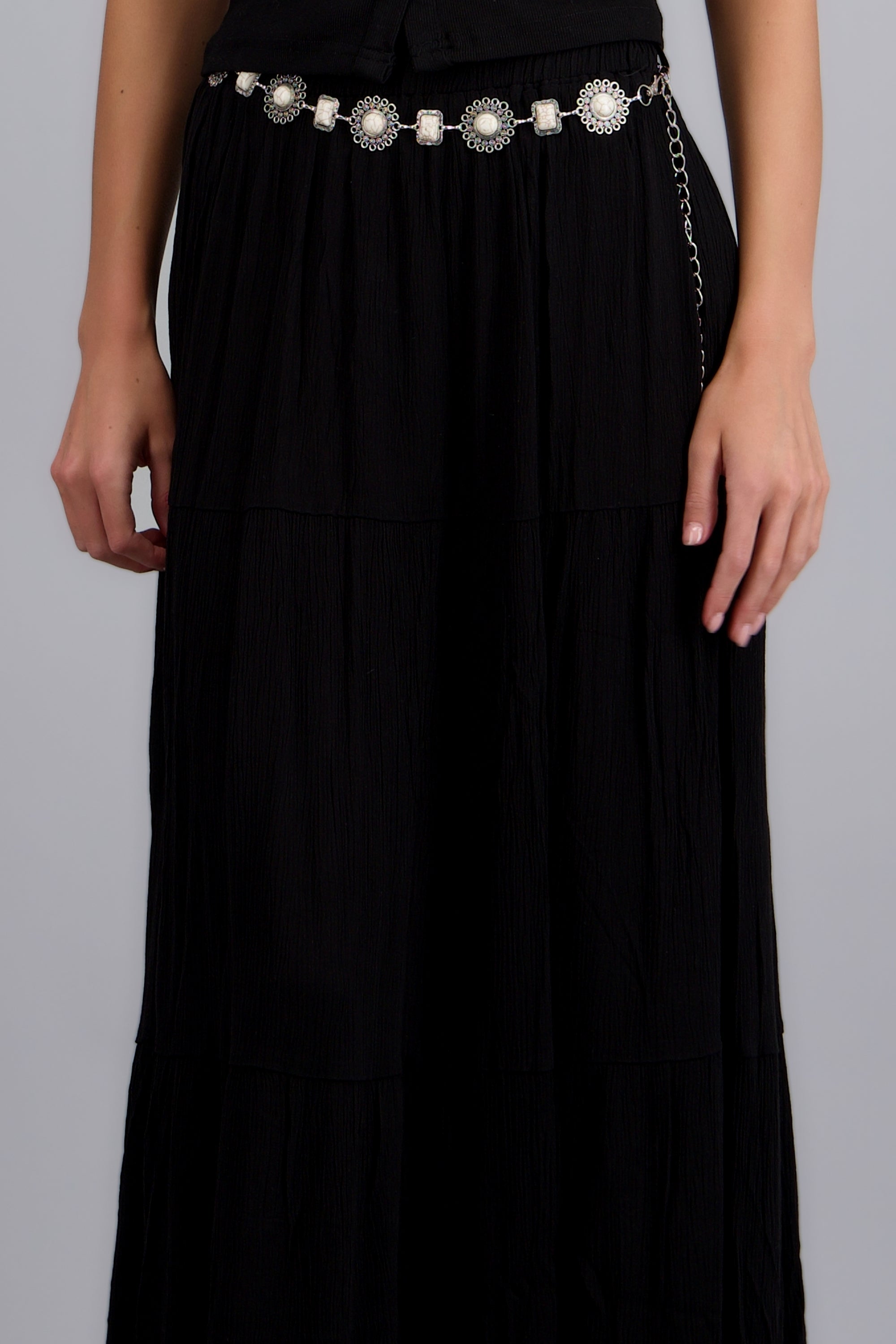 Falda maxi con detalle cinturon NEGRO