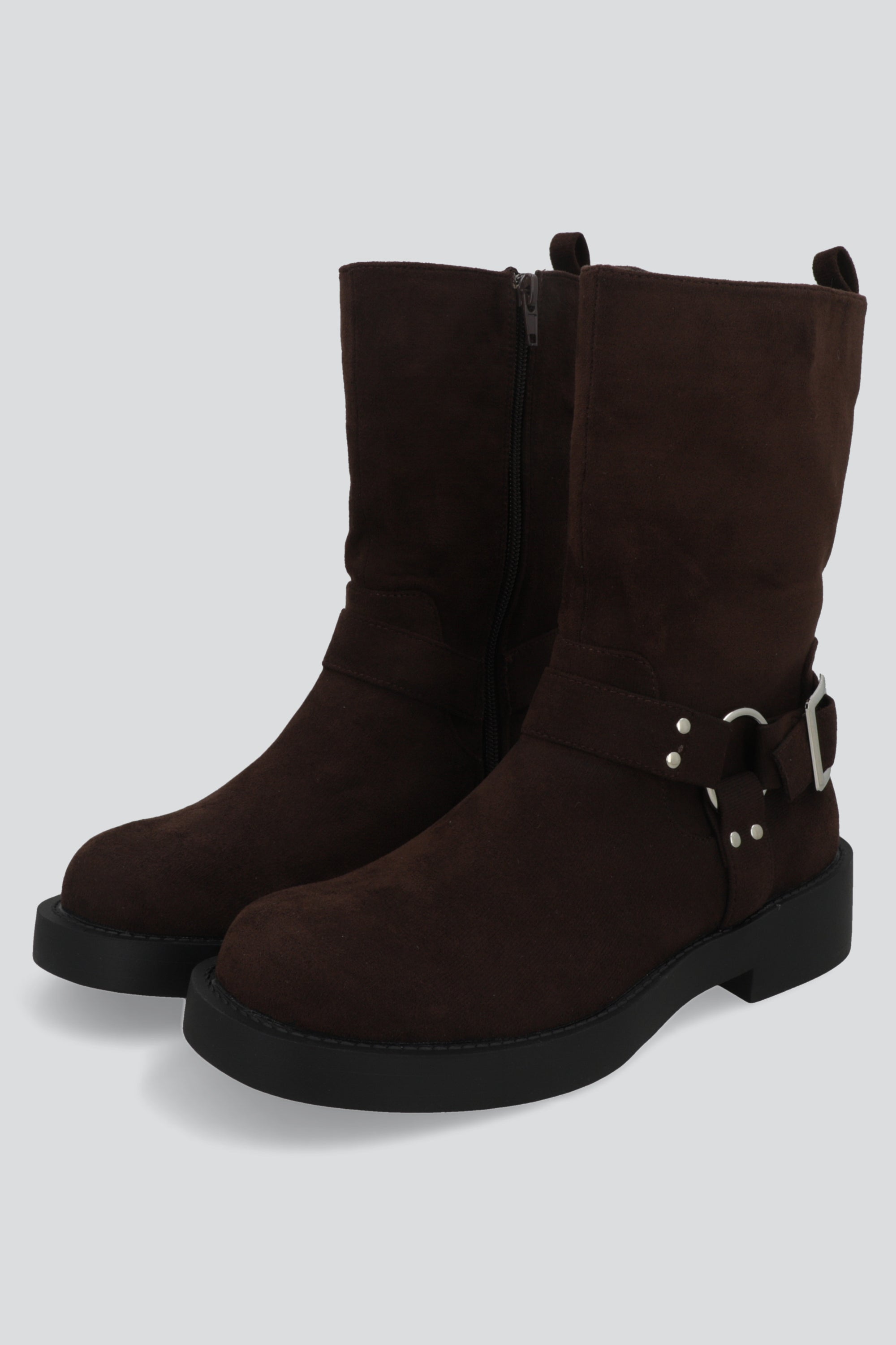 Botin biker hebilla gamucina punta desgastada CAFE