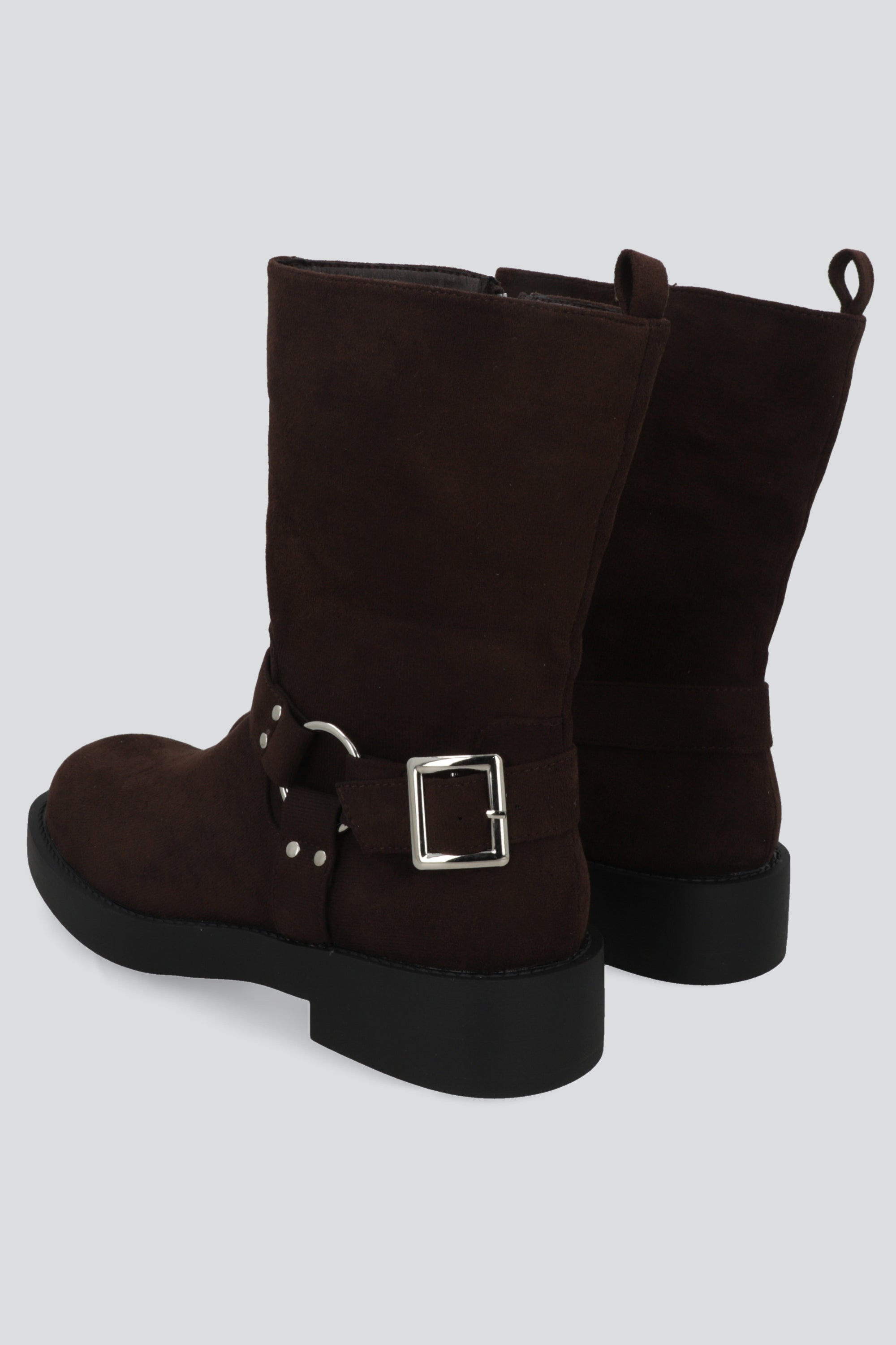 Botin biker hebilla gamucina punta desgastada CAFE