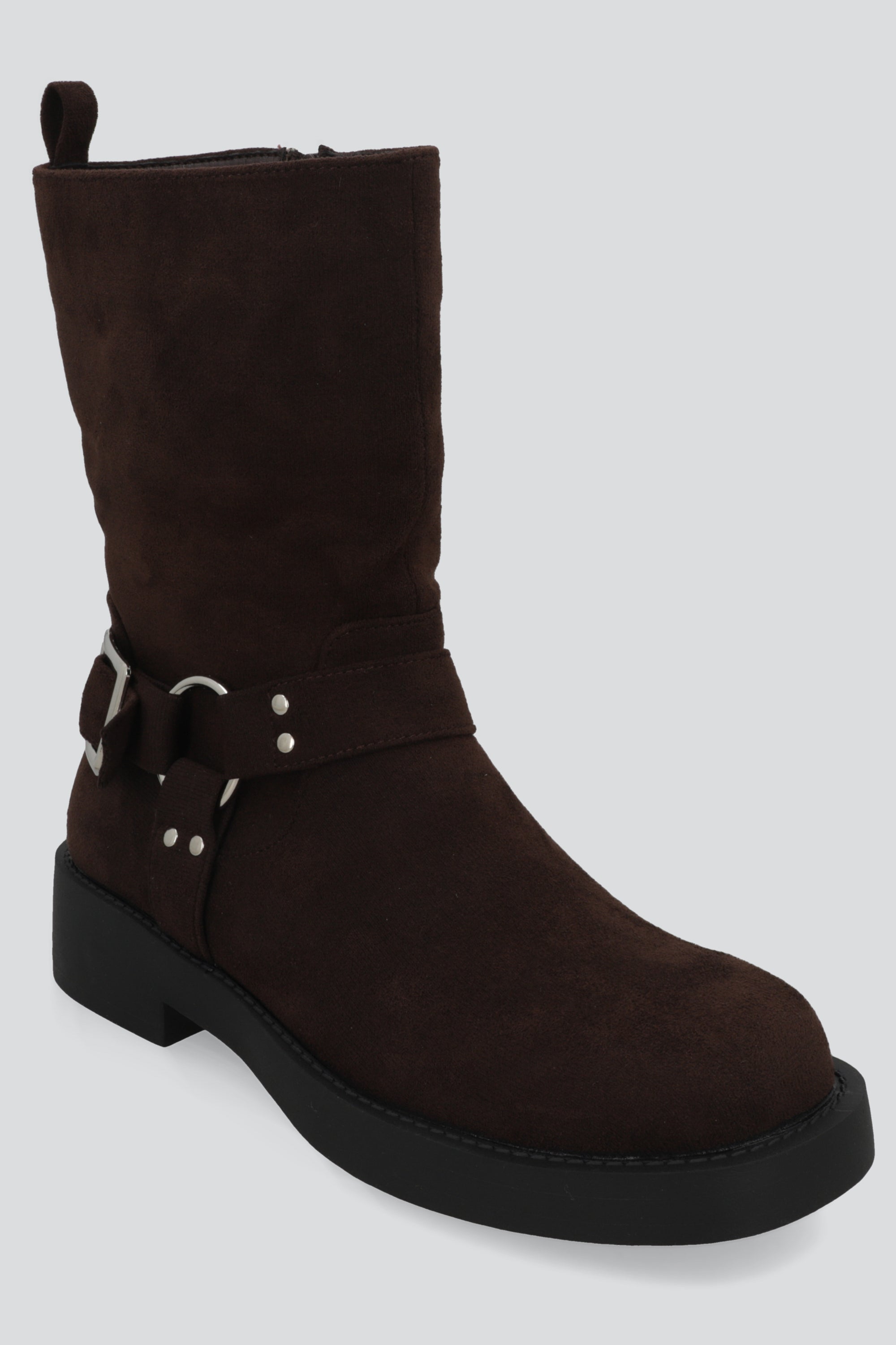 Botin biker hebilla gamucina punta desgastada CAFE