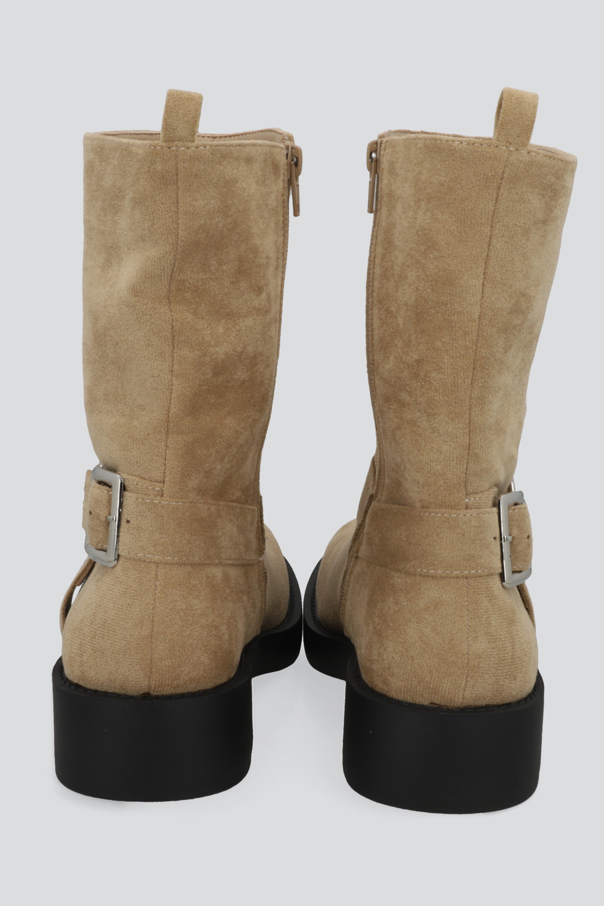 Botin biker hebilla gamucina punta desgastada TAUPE