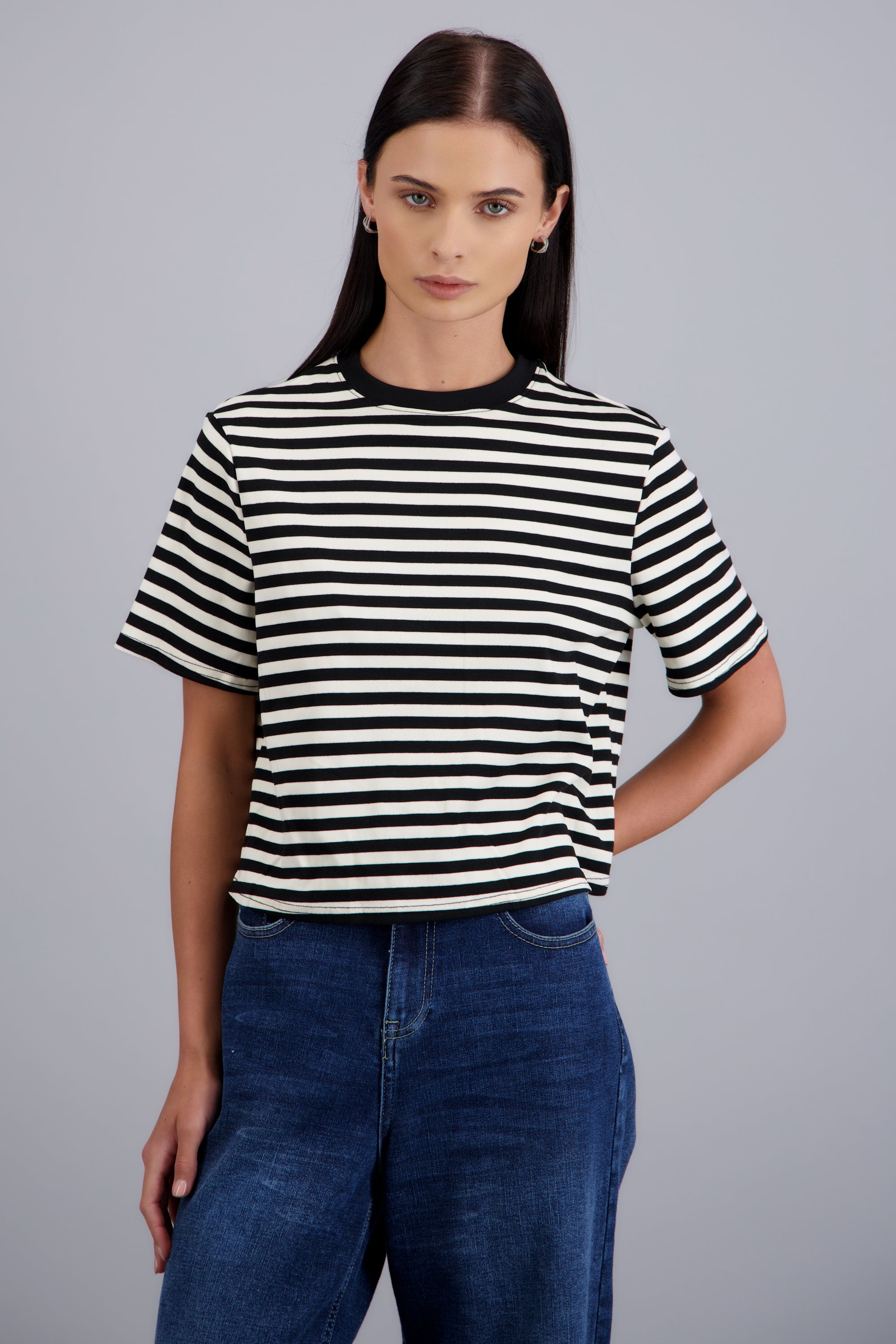 Playera de rayas boxy NEGRO COMBO
