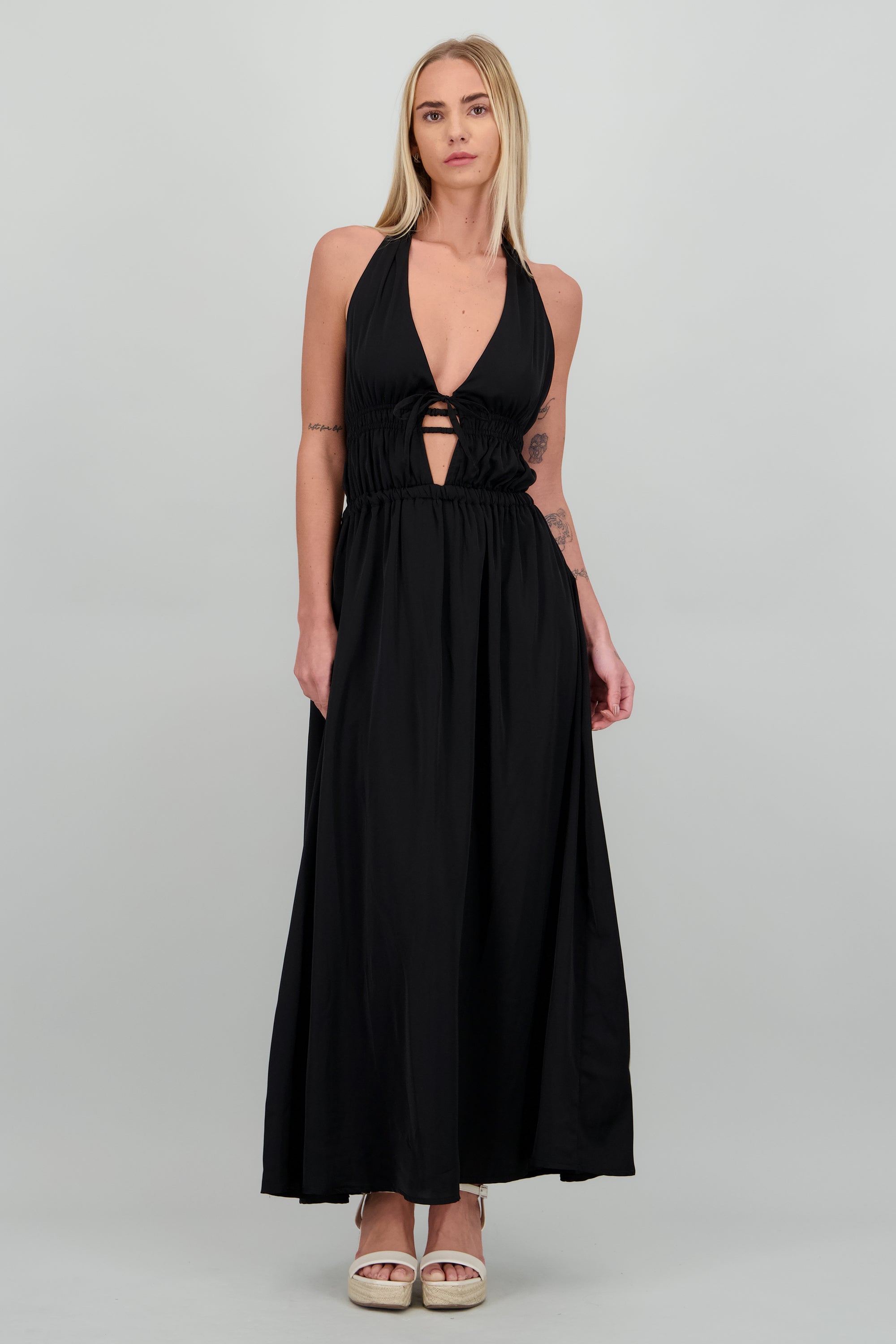 Vestido maxi esplada descubierta NEGRO
