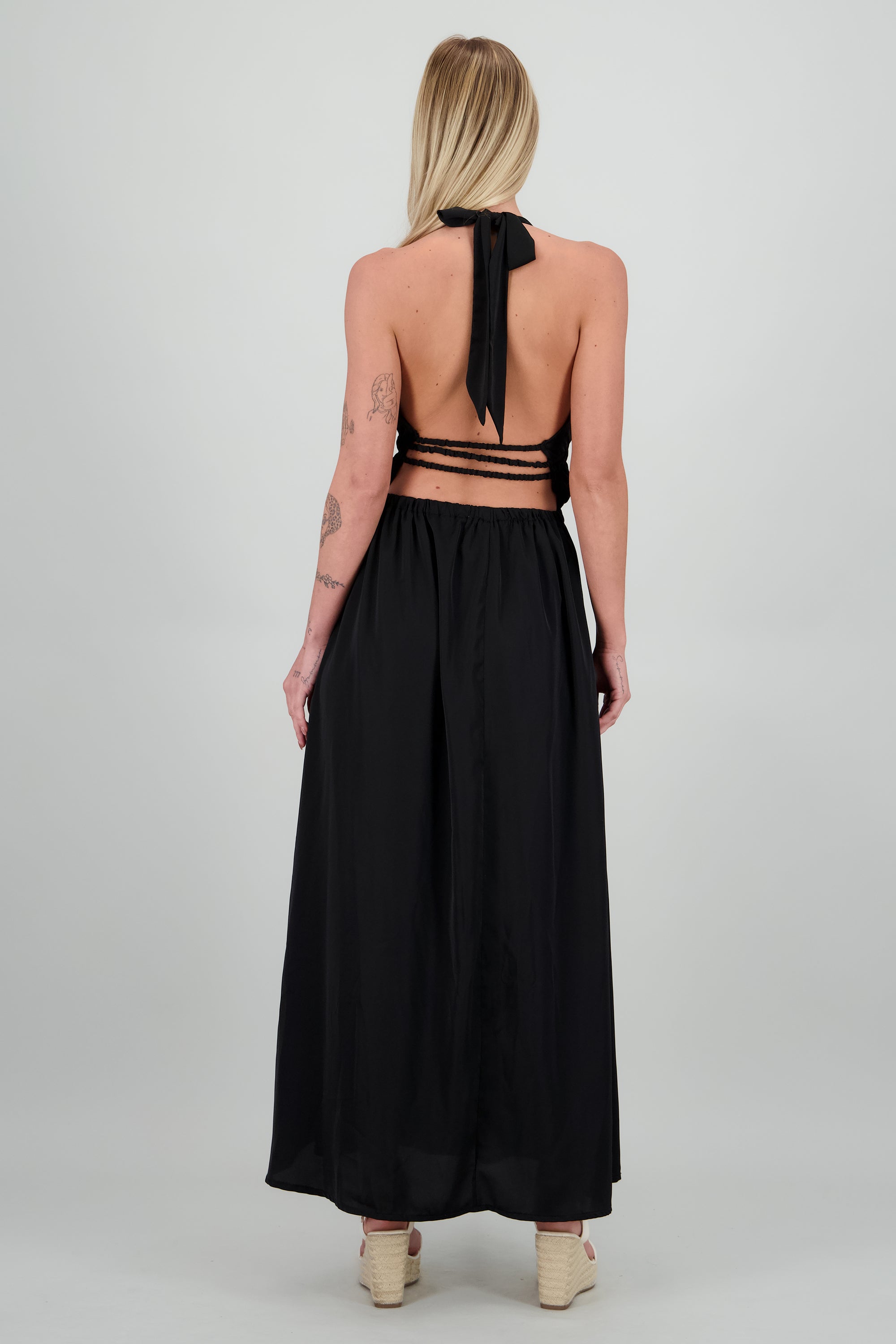 Vestido maxi esplada descubierta NEGRO