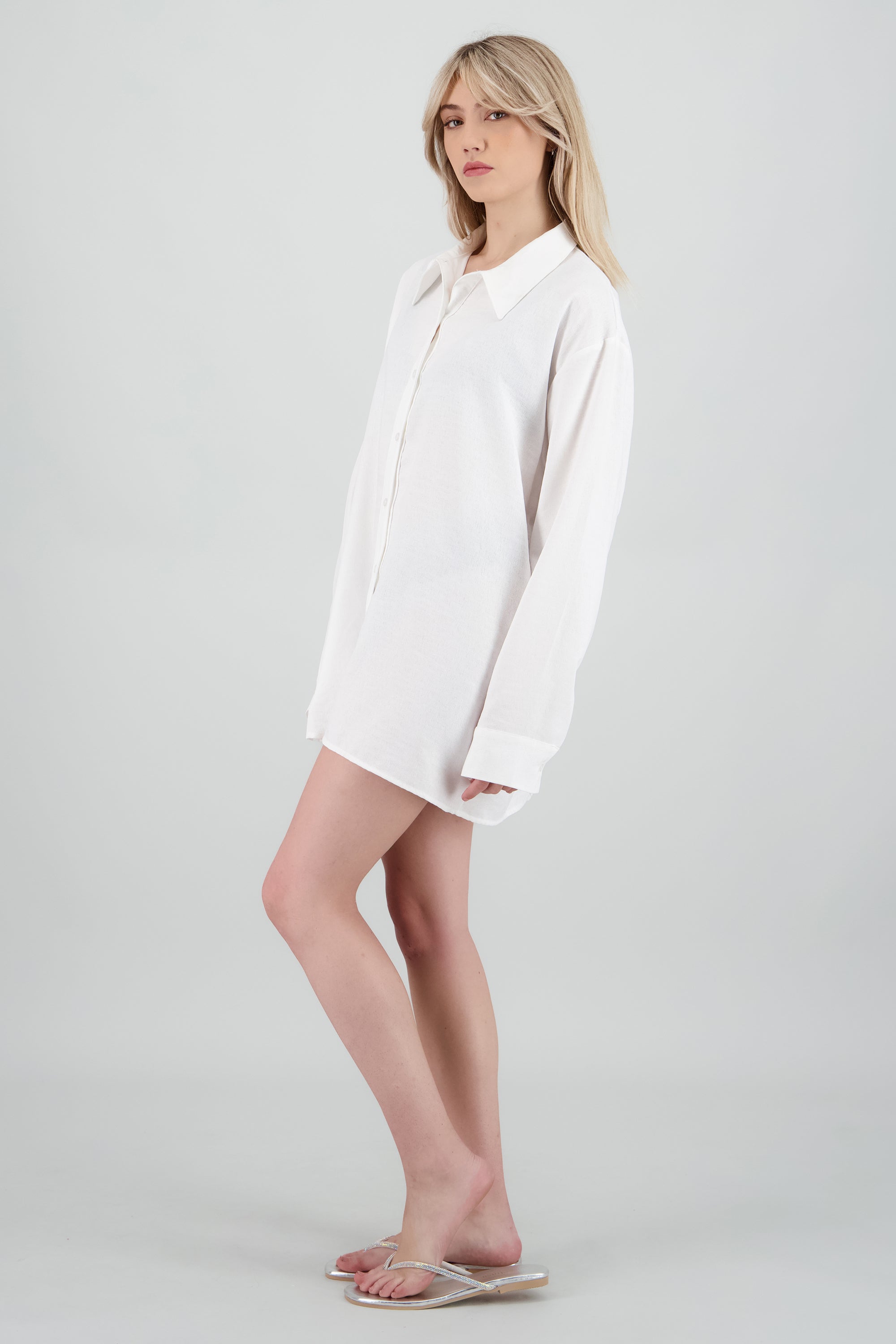 Vestido Camisero manga larga ligera BLANCO