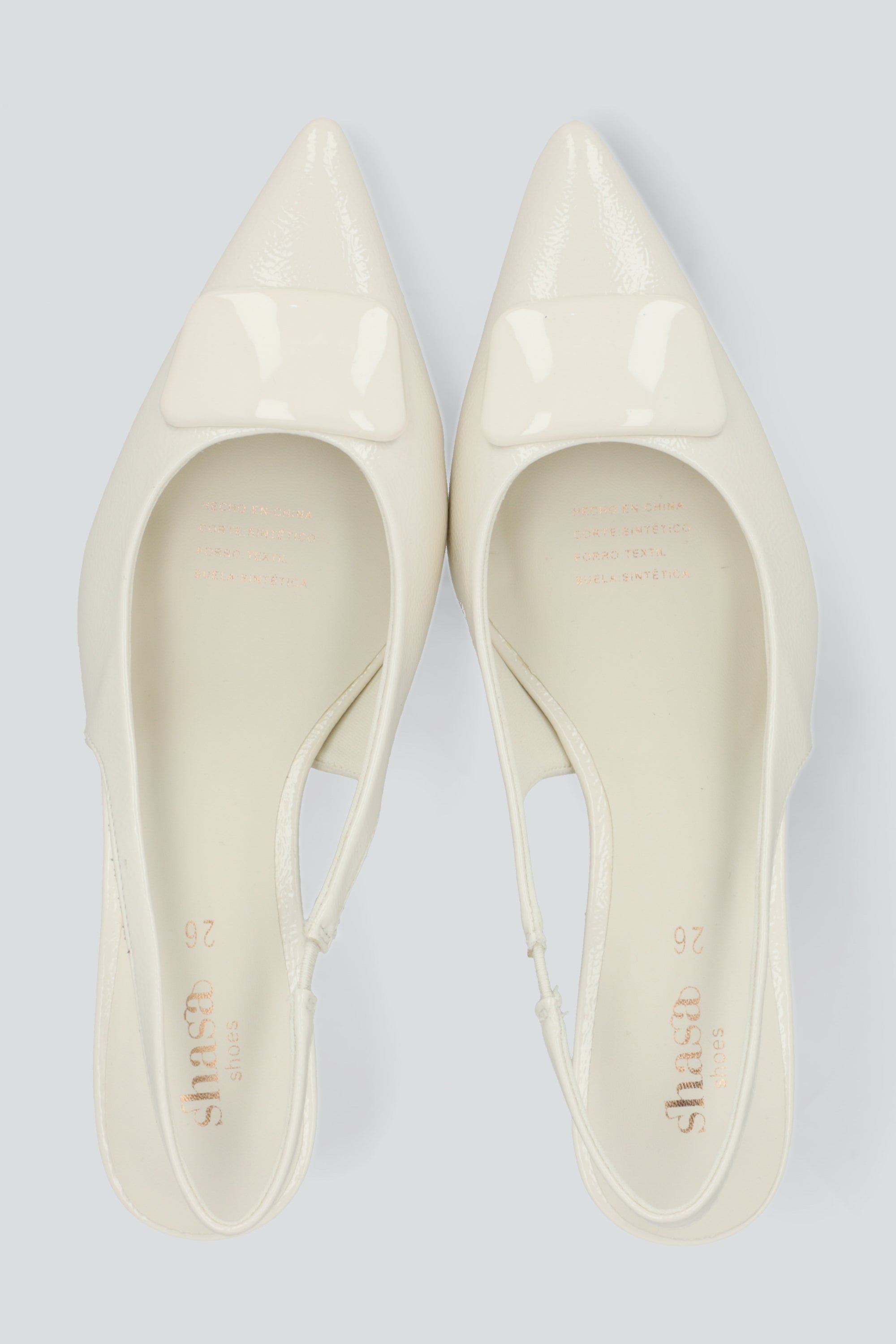 Tacon pointy slingback aplicacion cuadro BLANCO