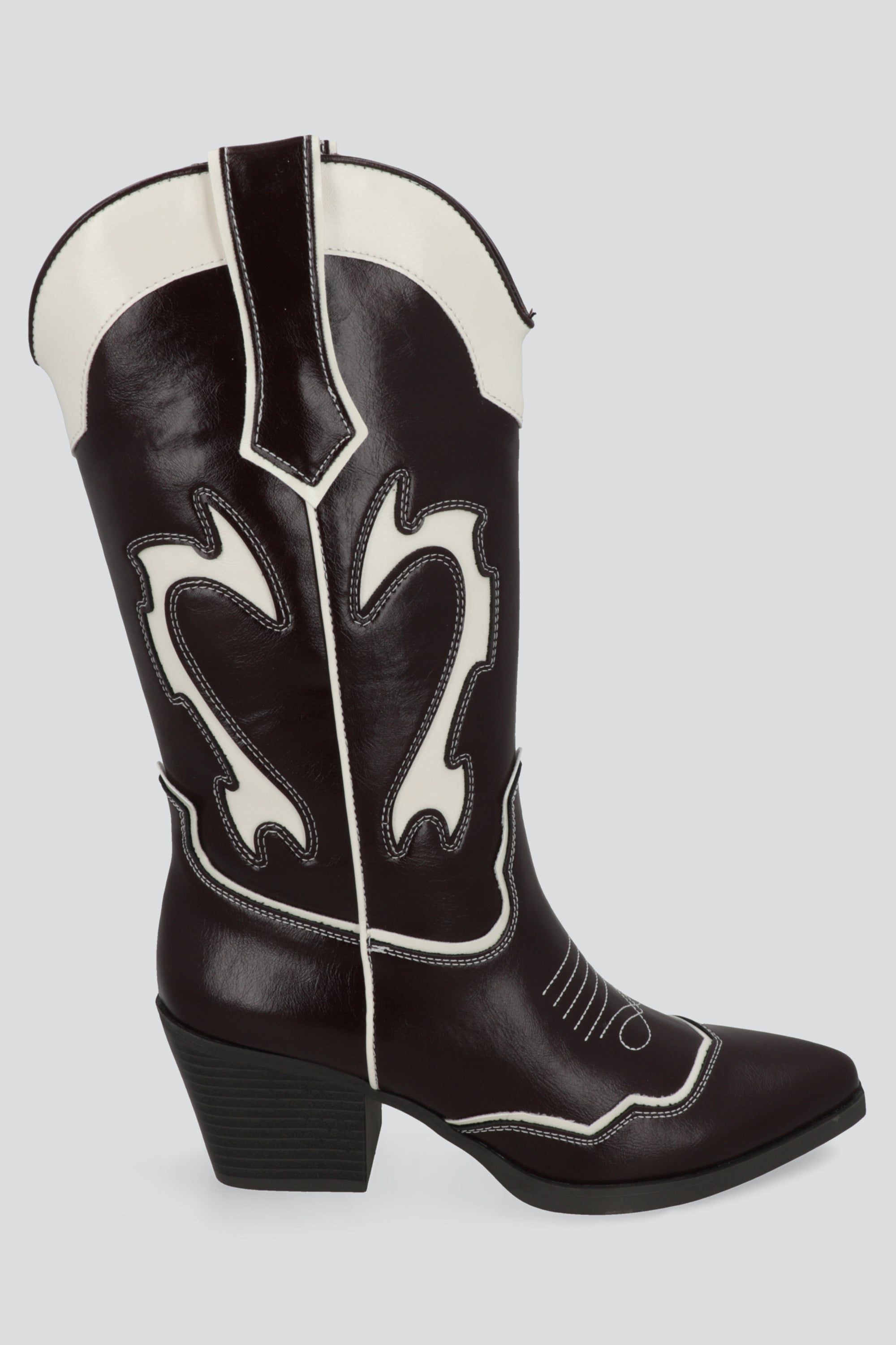 Bota vaquera contrastes bordados CIRUELA