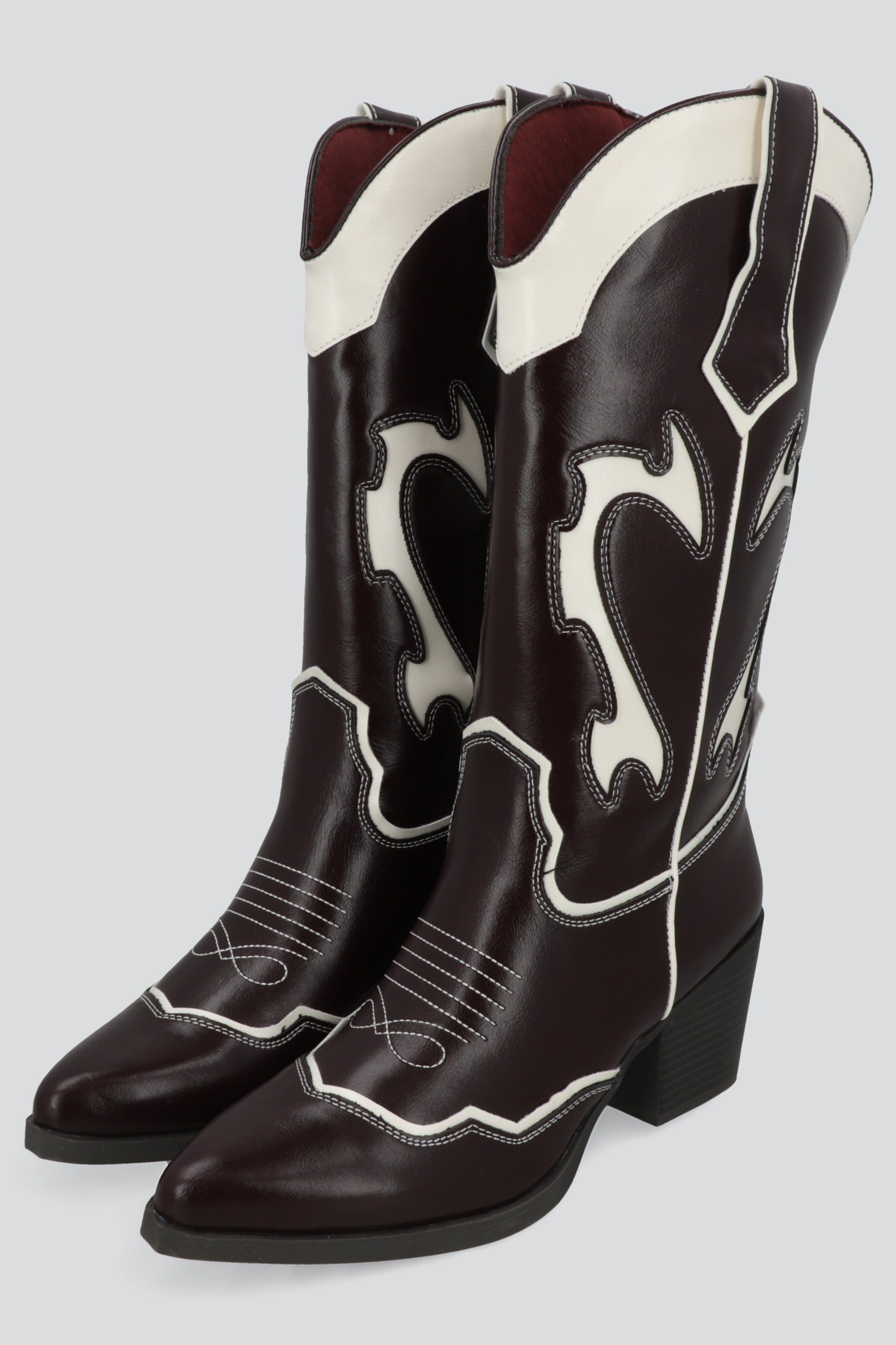 Bota vaquera contrastes bordados CIRUELA