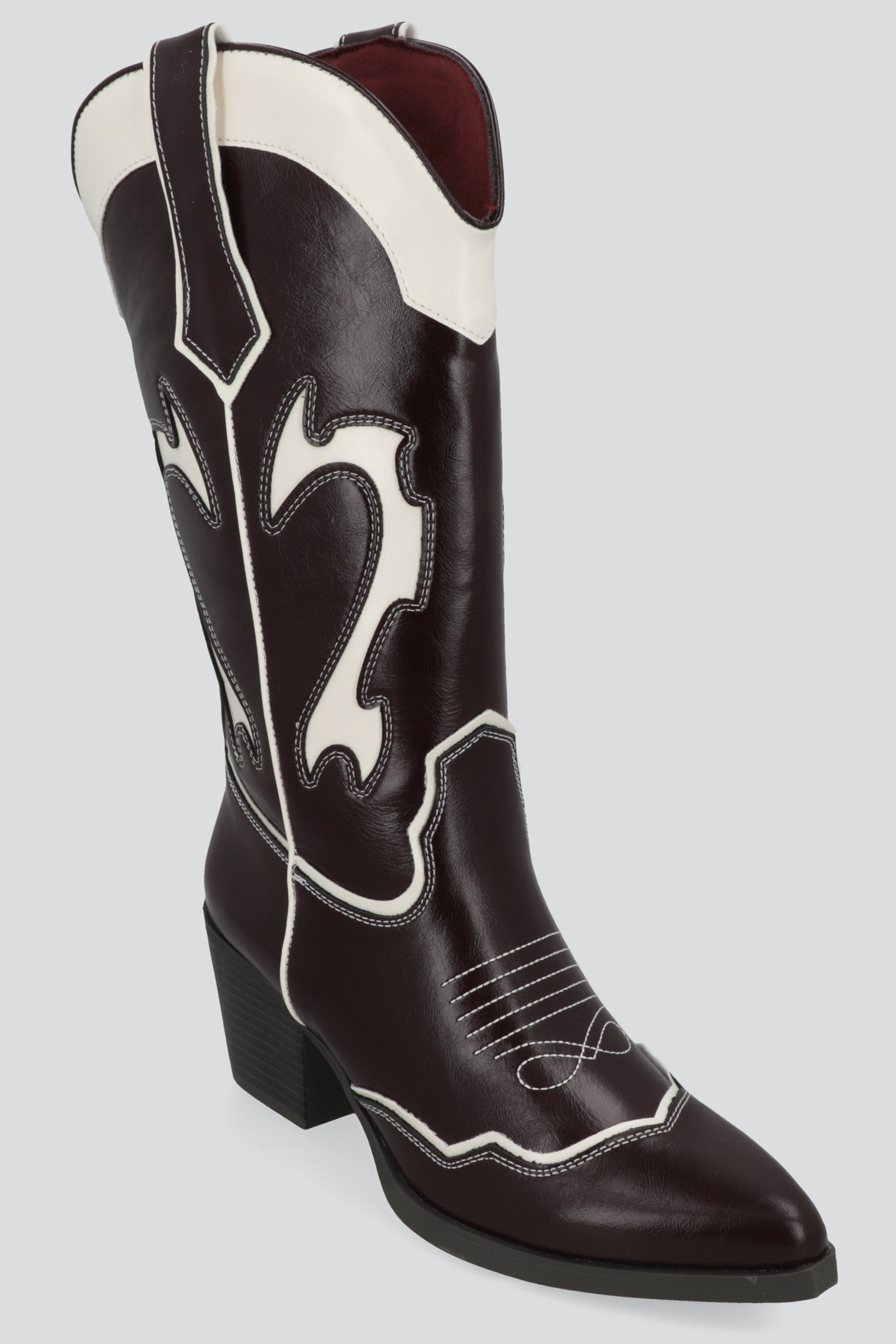 Bota vaquera contrastes bordados CIRUELA