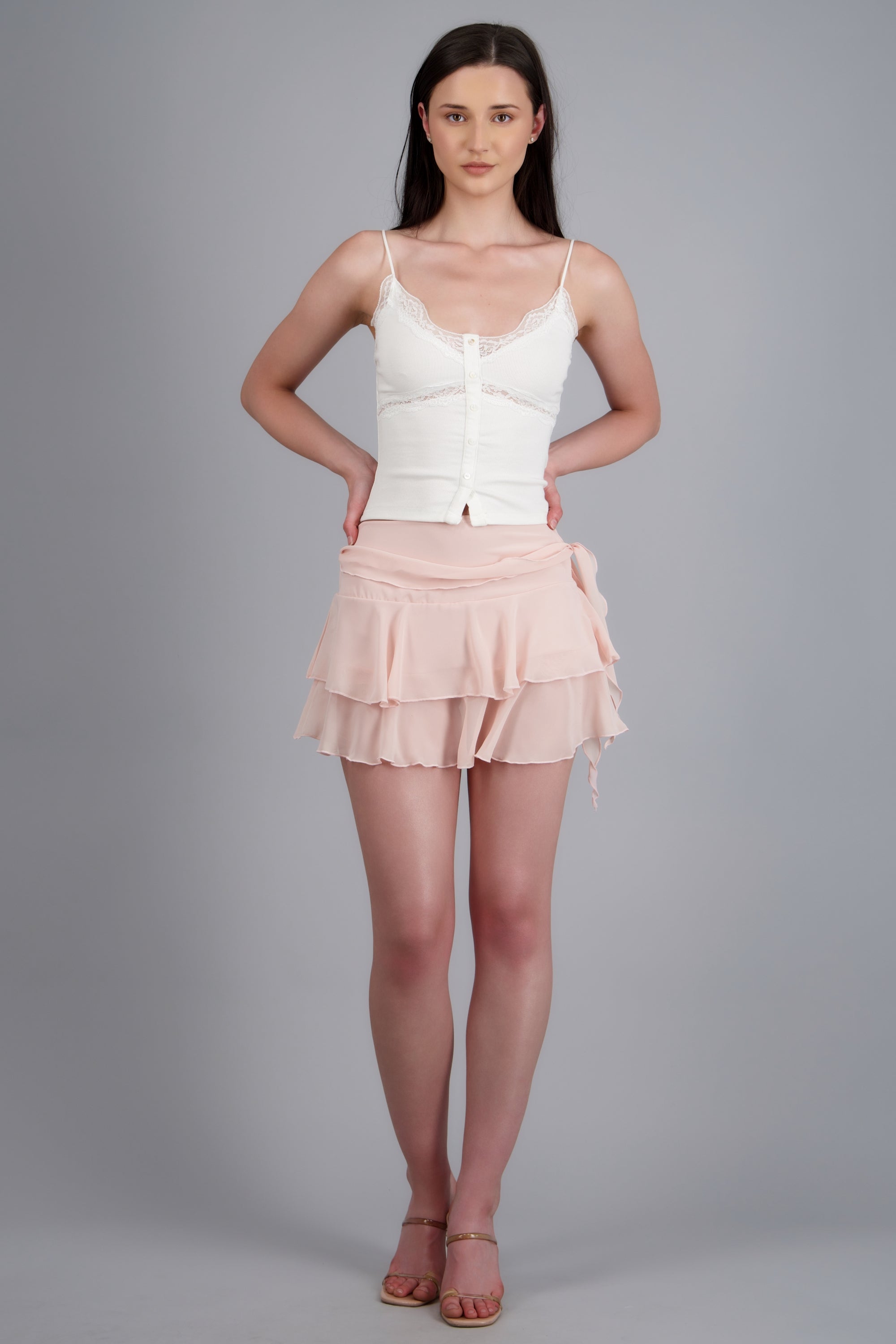 Mini falda olanes con cinto ROSA PASTEL
