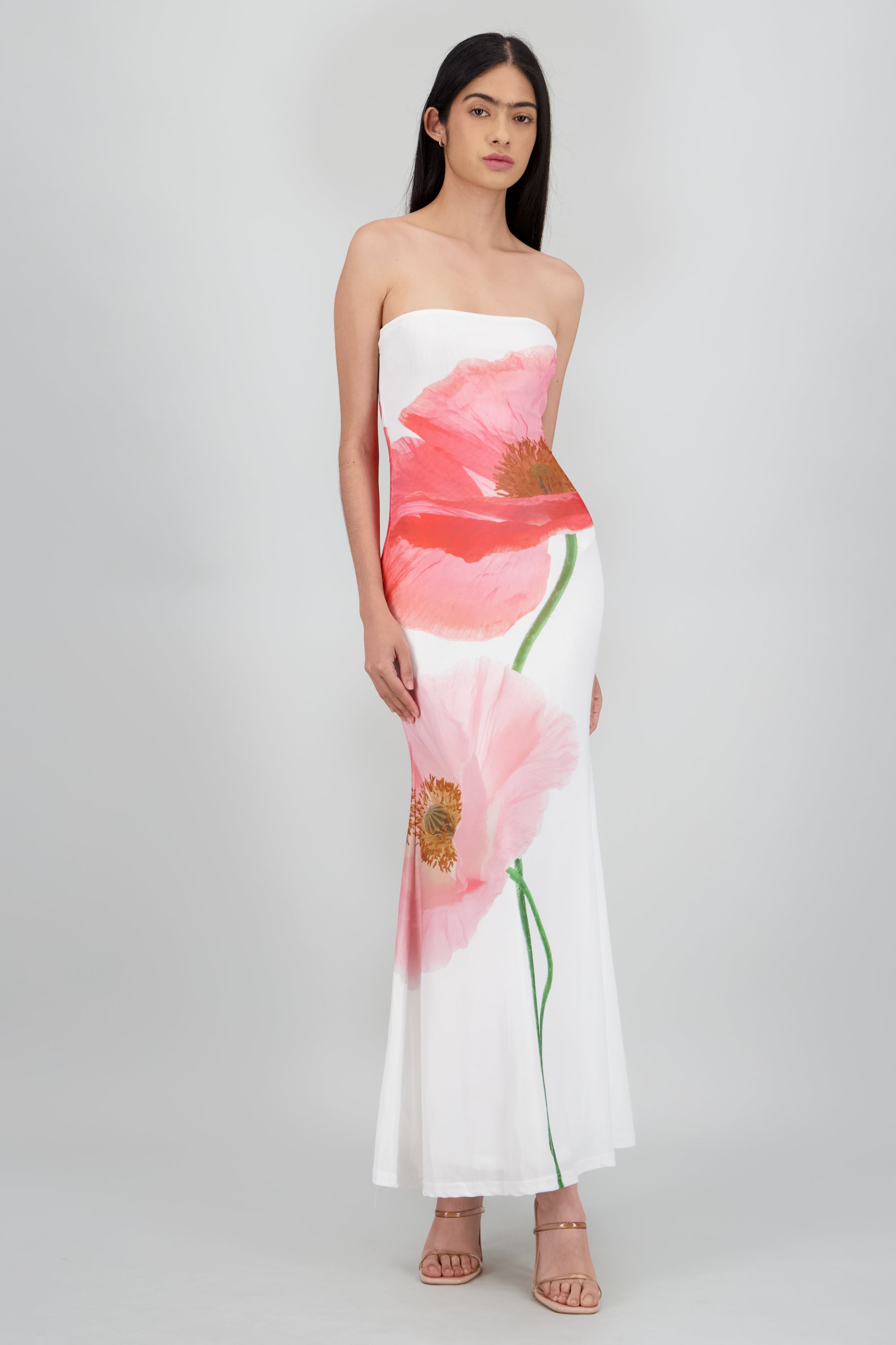 Vestido maxi bandeau estampado flores BLANCO COMBO