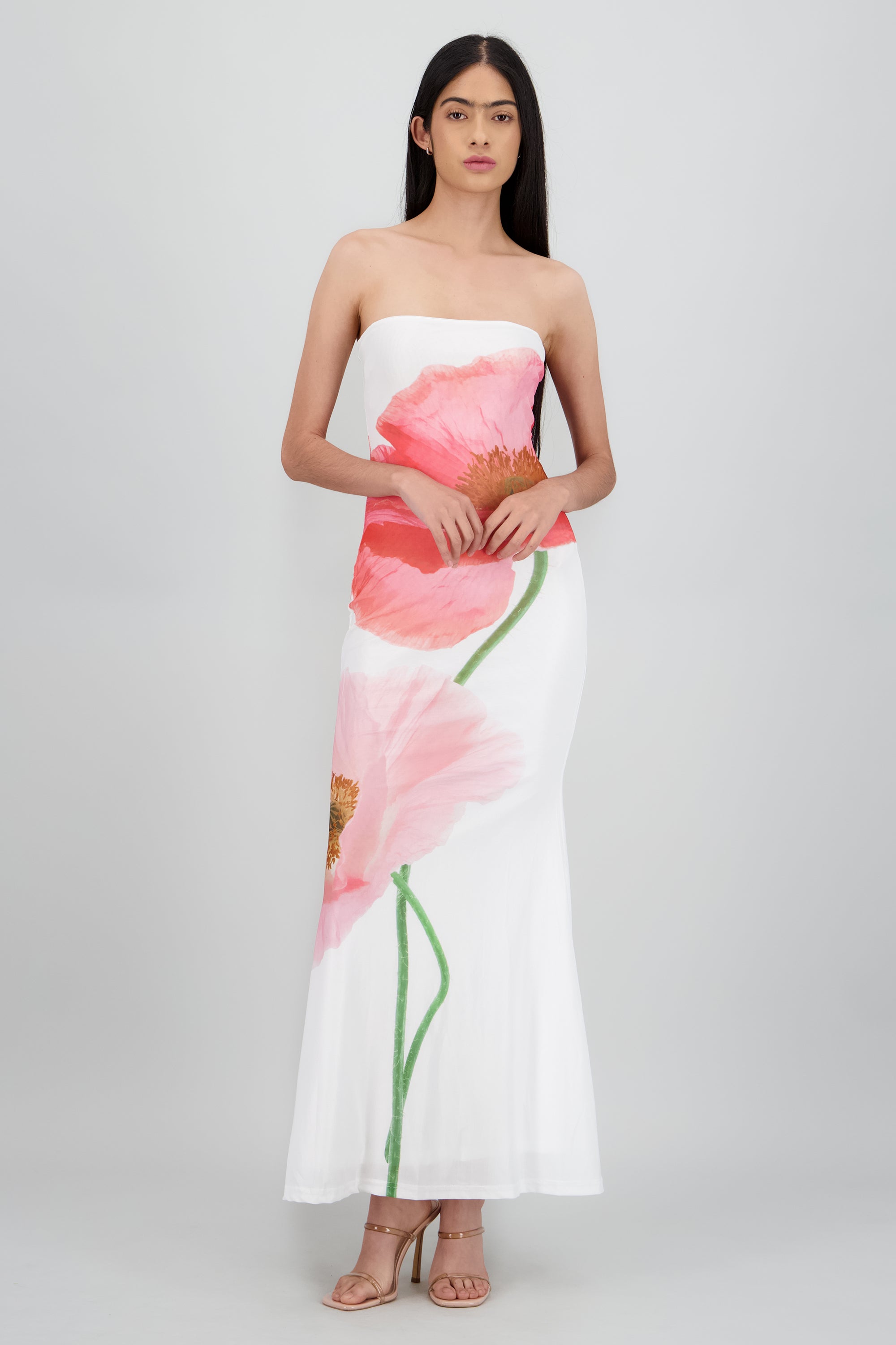 Vestido maxi bandeau estampado flores BLANCO COMBO