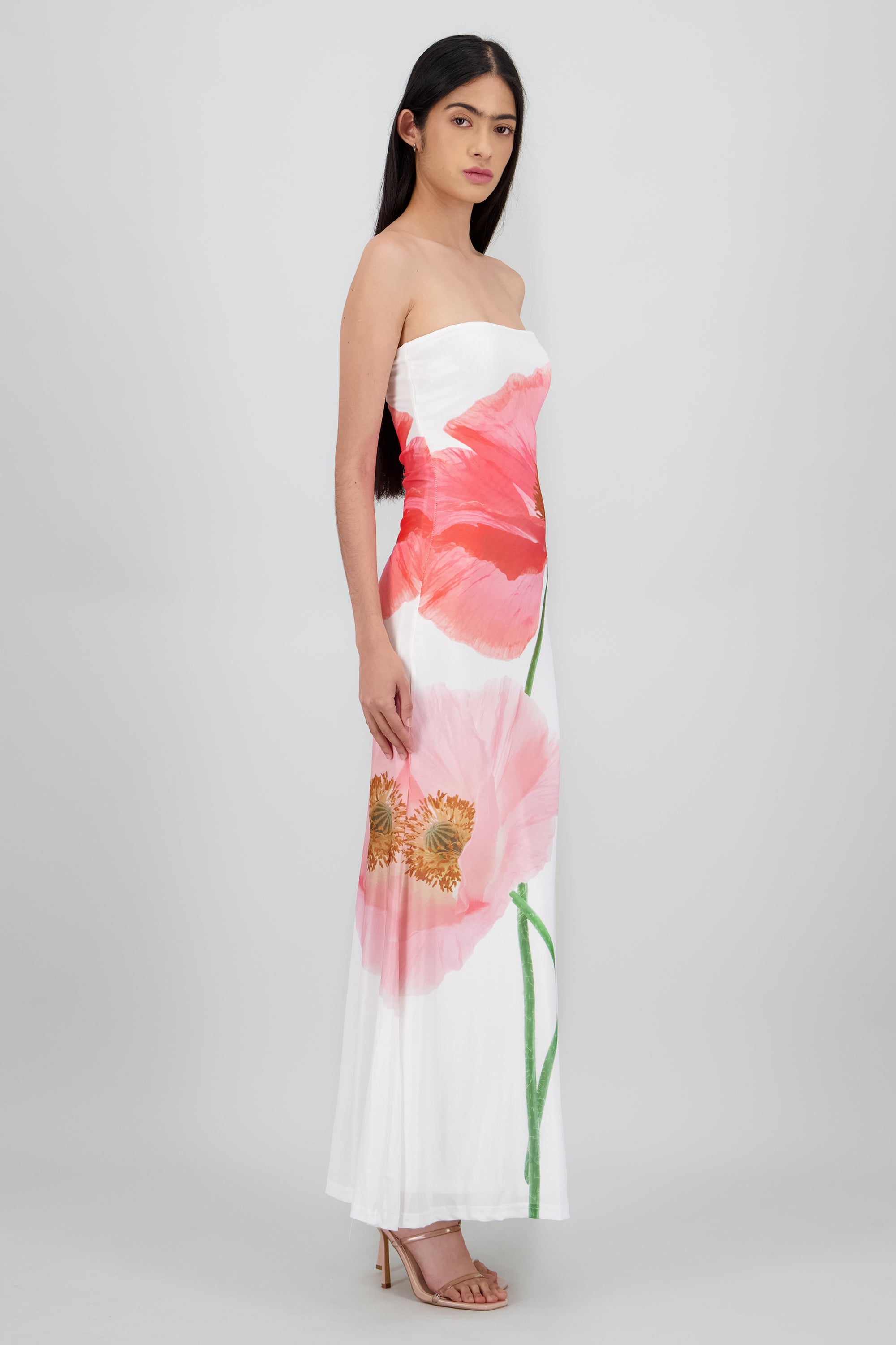 Vestido maxi bandeau estampado flores BLANCO COMBO