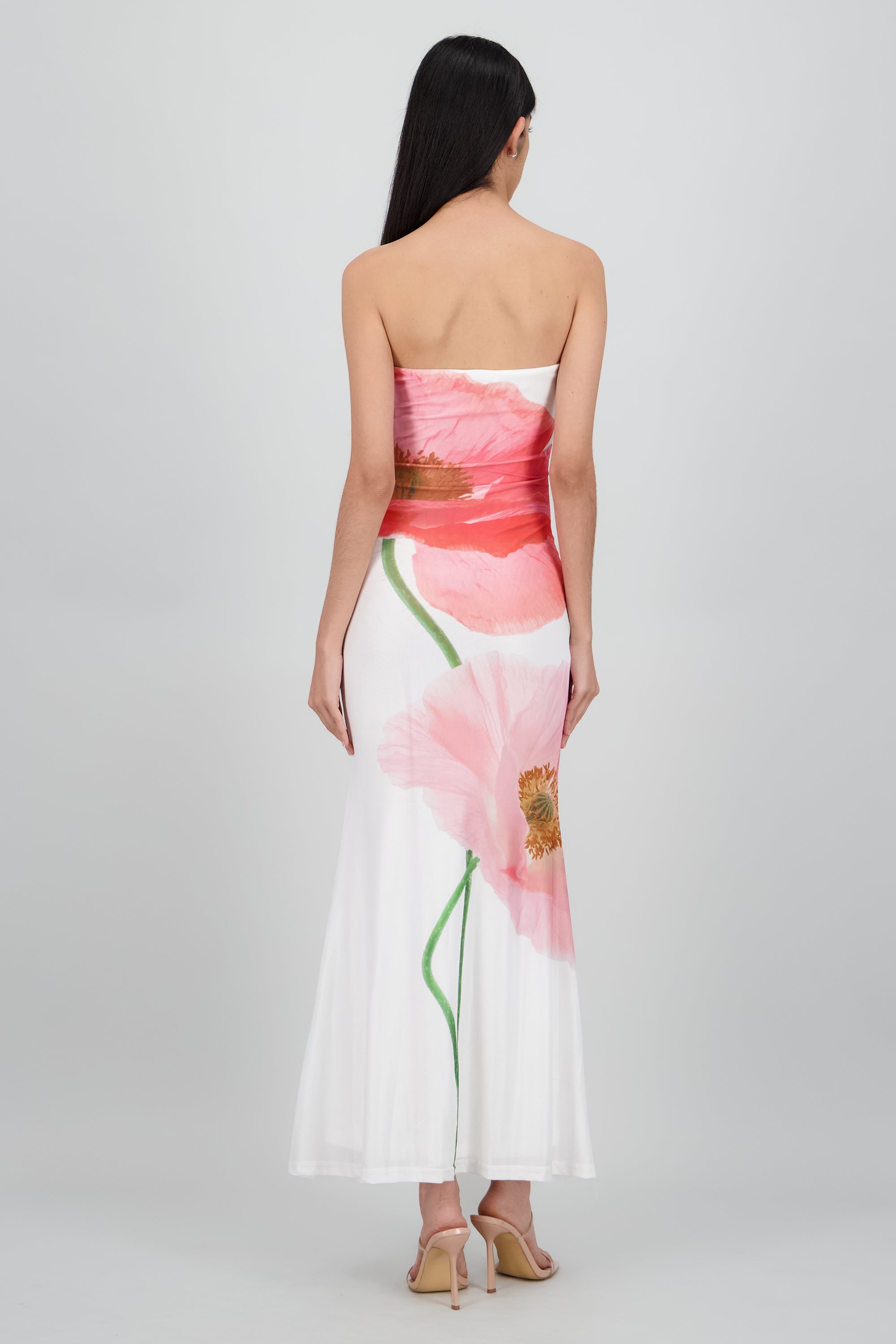 Vestido maxi bandeau estampado flores BLANCO COMBO