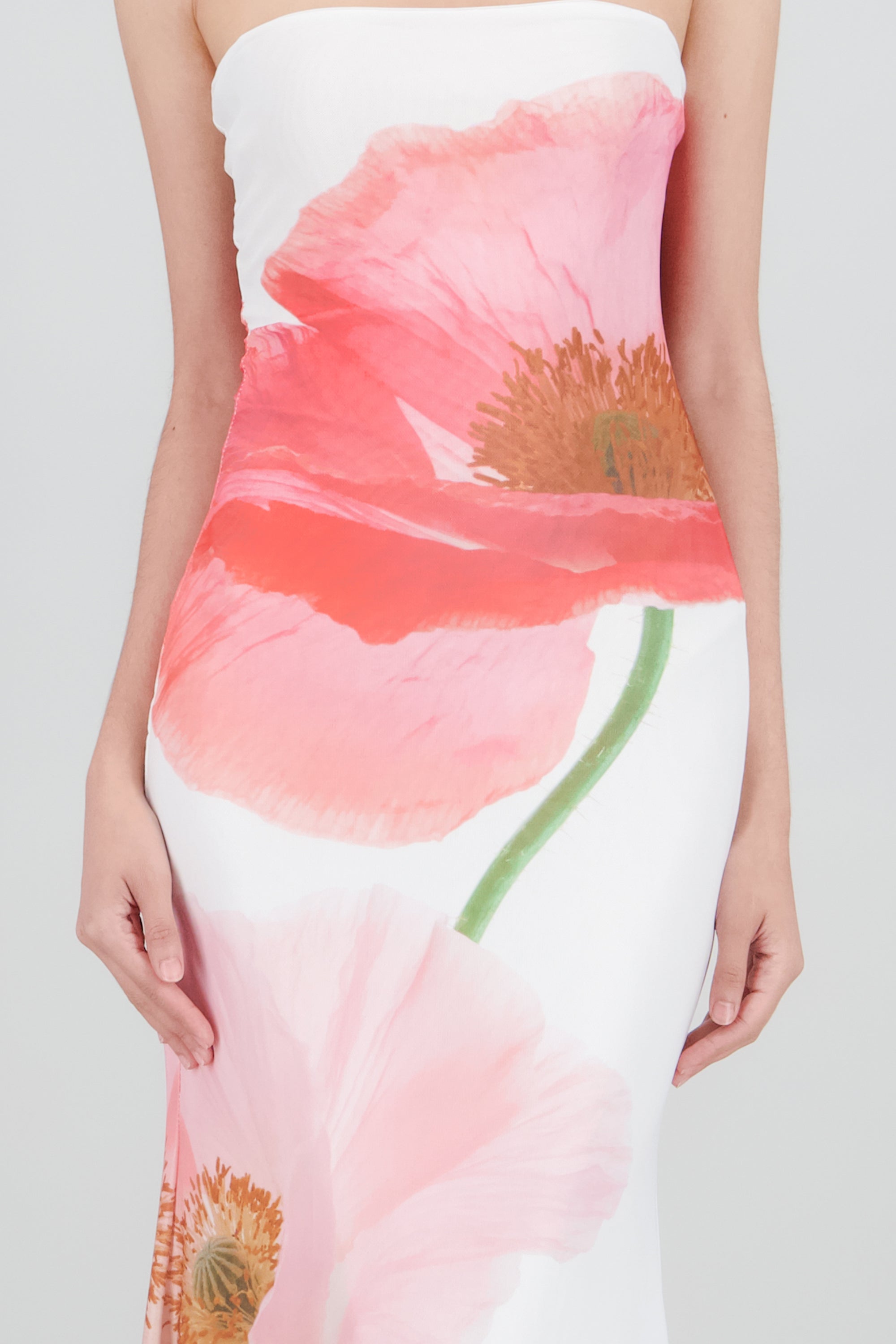 Vestido maxi bandeau estampado flores BLANCO COMBO