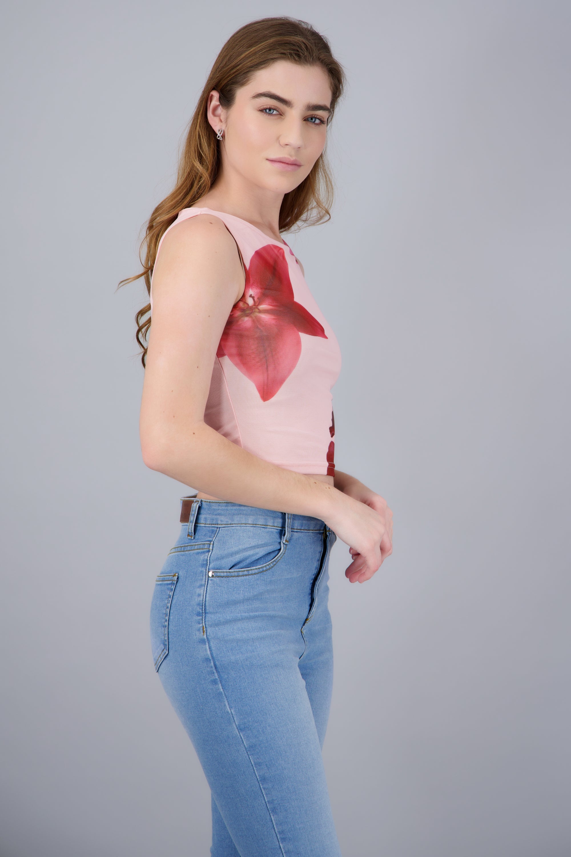 Top sin mangas estampado mesh ROSA COMBO