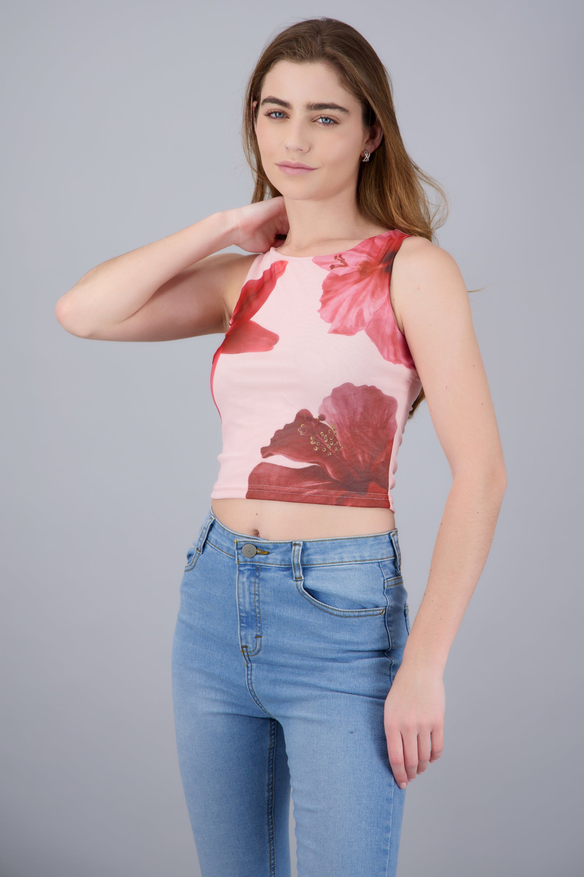 Top sin mangas estampado mesh ROSA COMBO