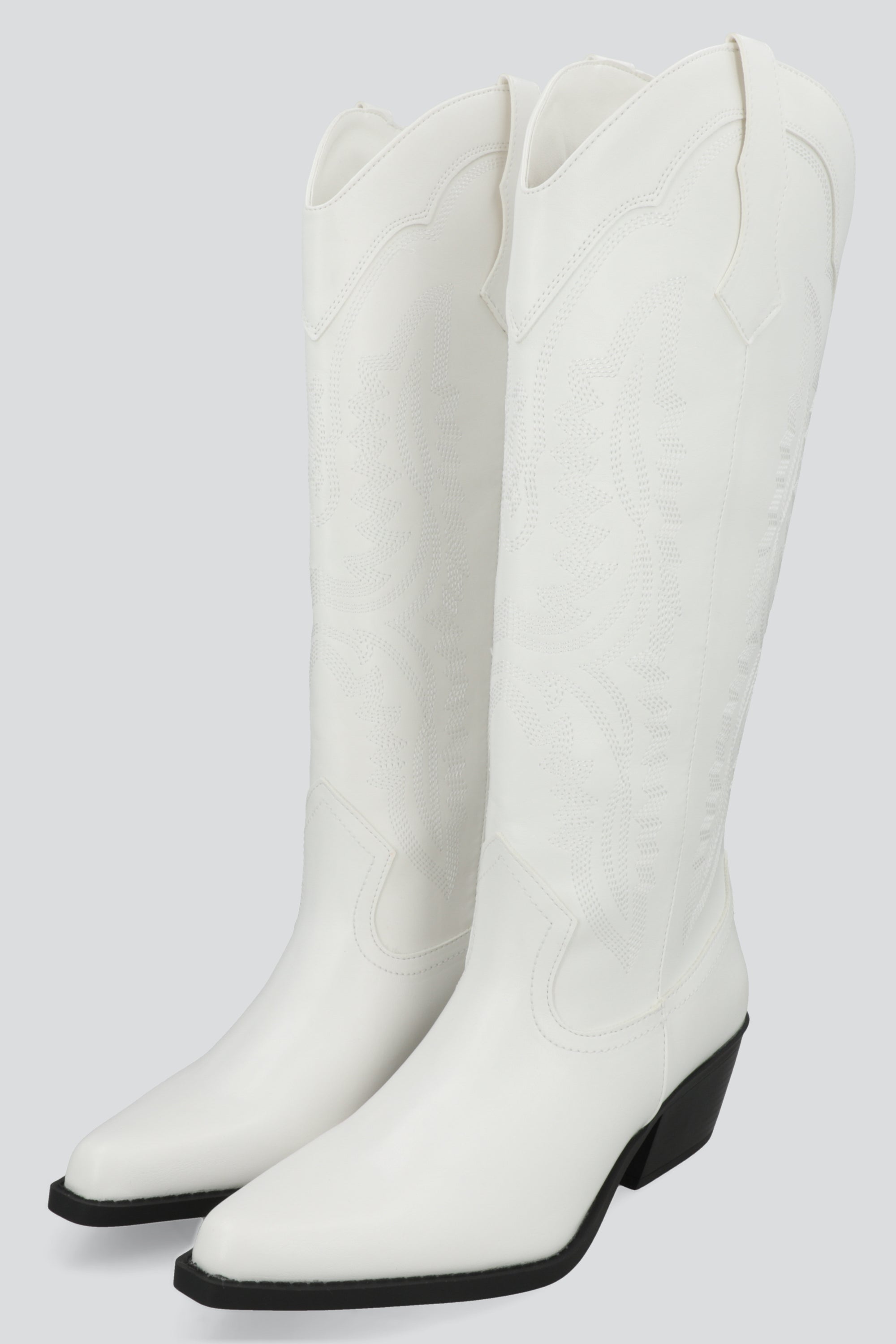 Bota vaquera alta recta bordada BLANCO