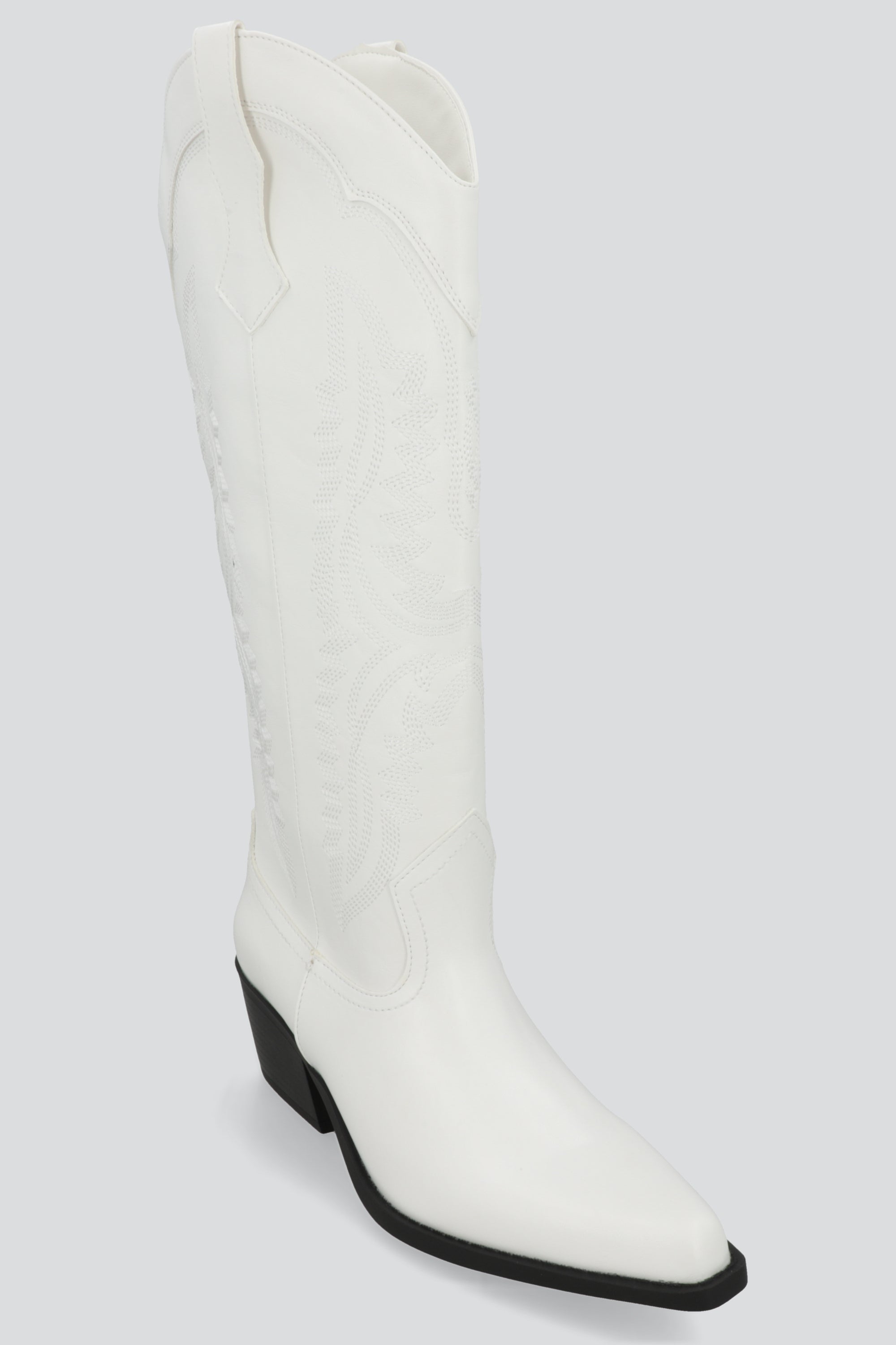 Bota vaquera alta recta bordada BLANCO
