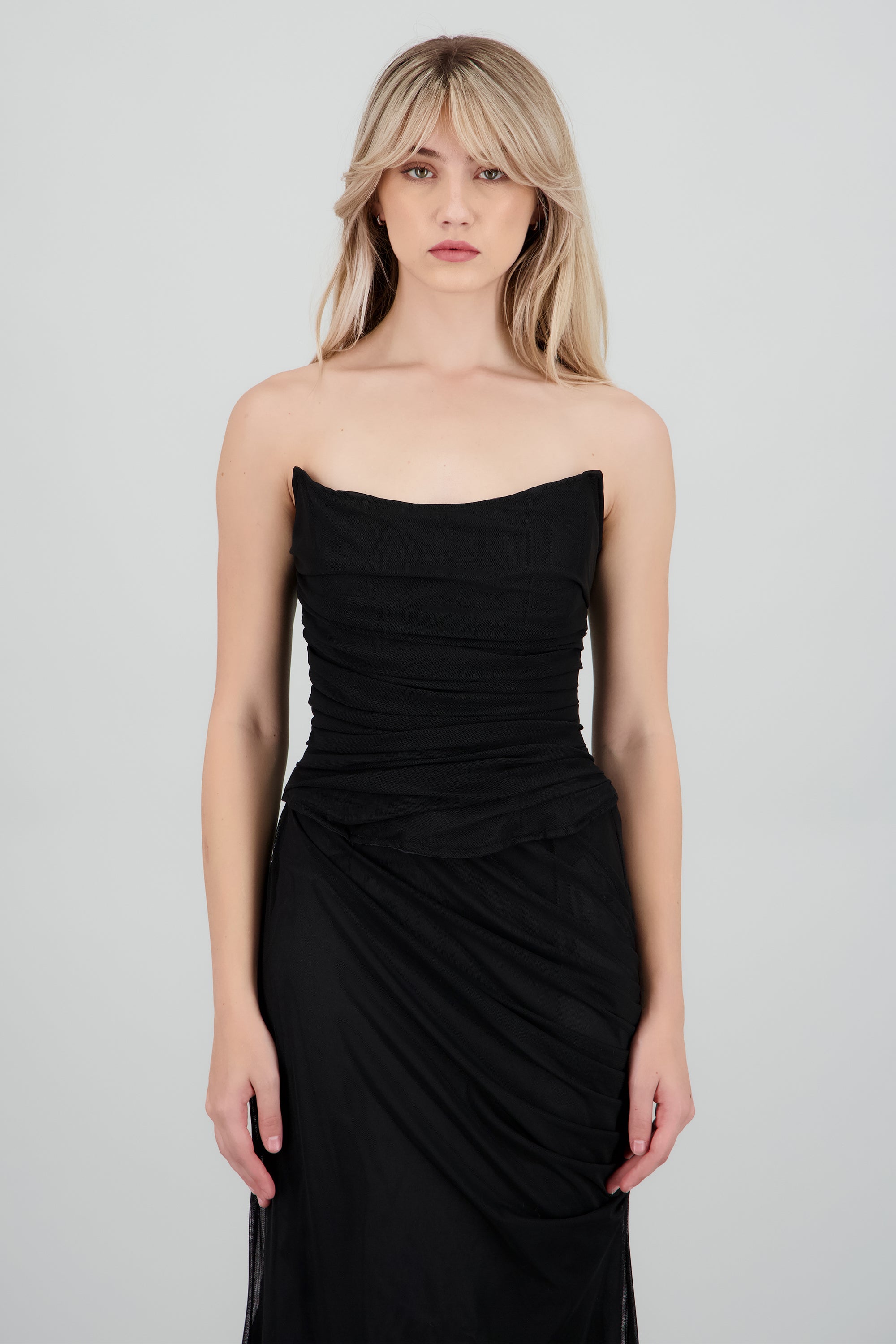 Corset estructurado drapeado mesh NEGRO