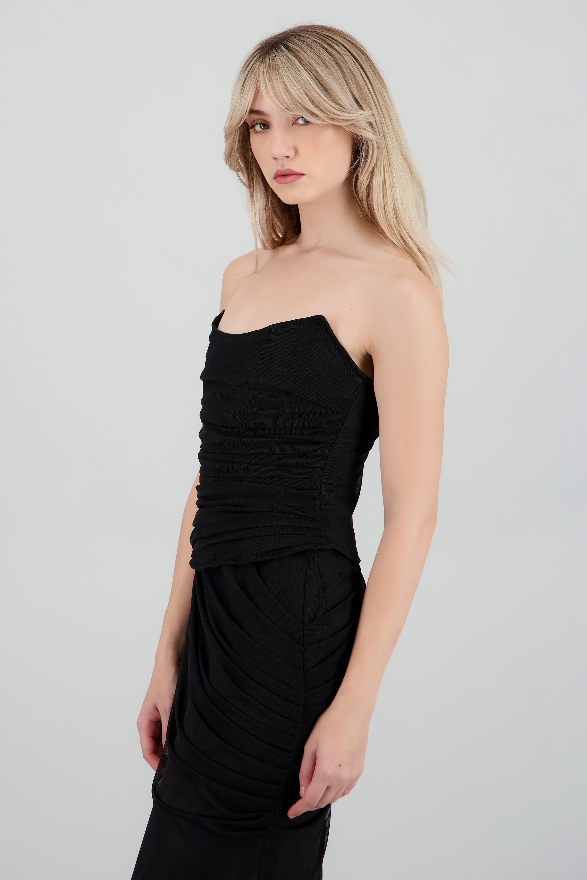 Corset estructurado drapeado mesh NEGRO