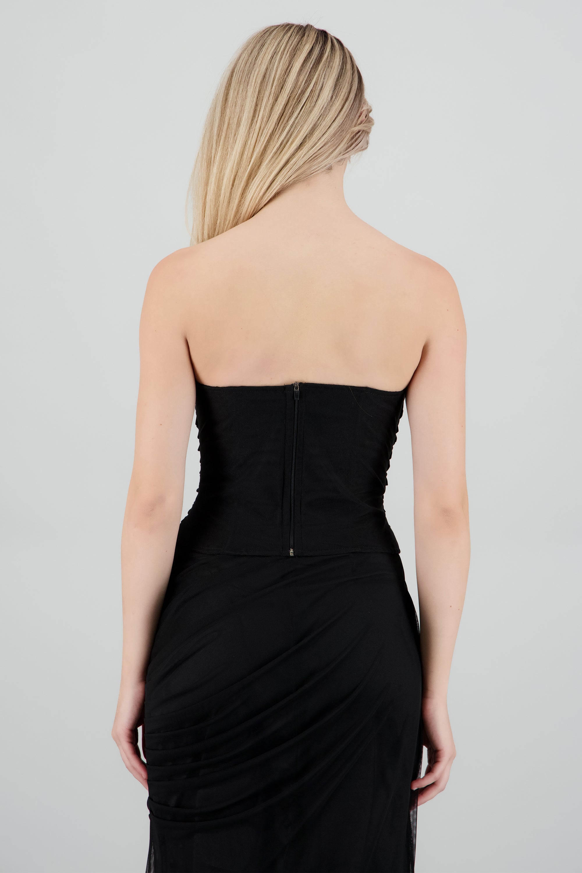 Corset estructurado drapeado mesh NEGRO