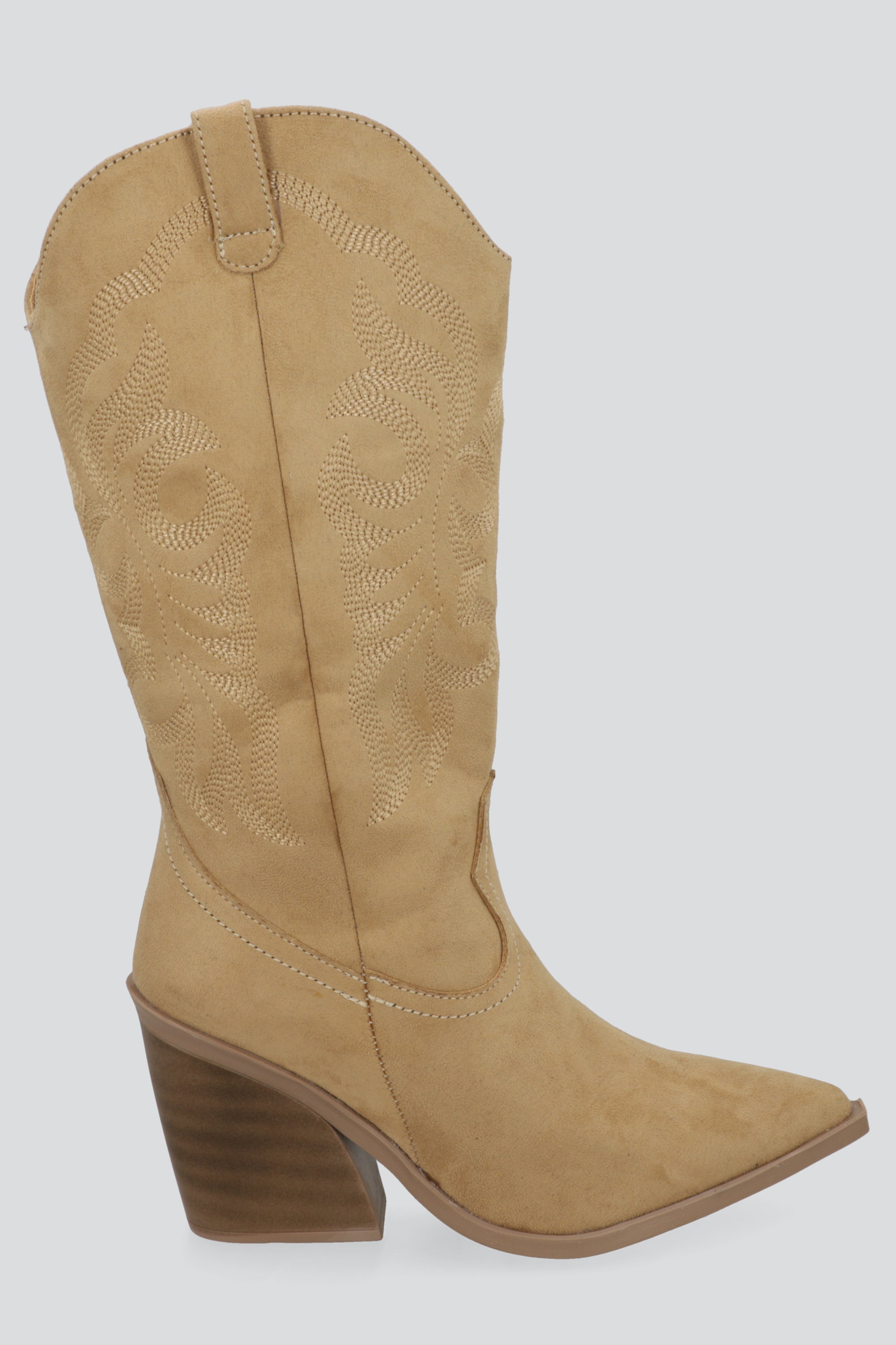 Bota vaquera alta suede bordada BEIGE
