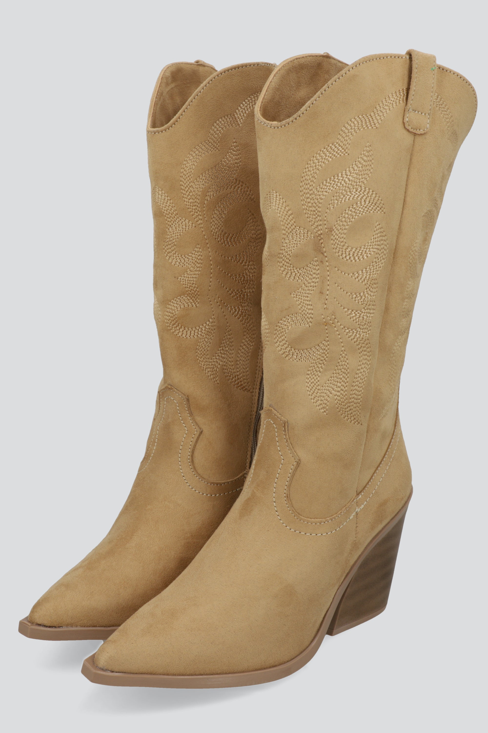 Bota vaquera alta suede bordada BEIGE
