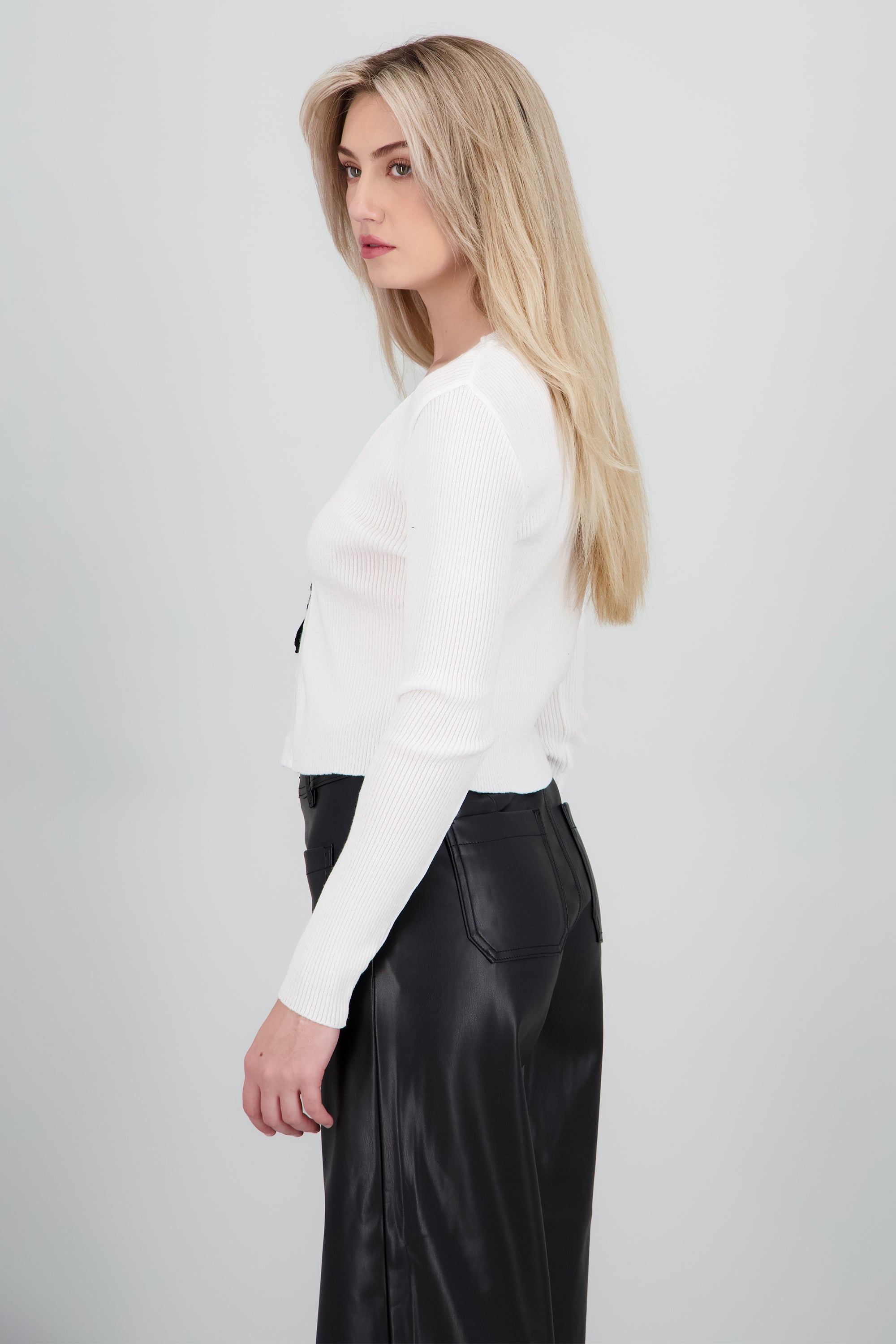 Cardigan cuello V liston contraste BLANCO