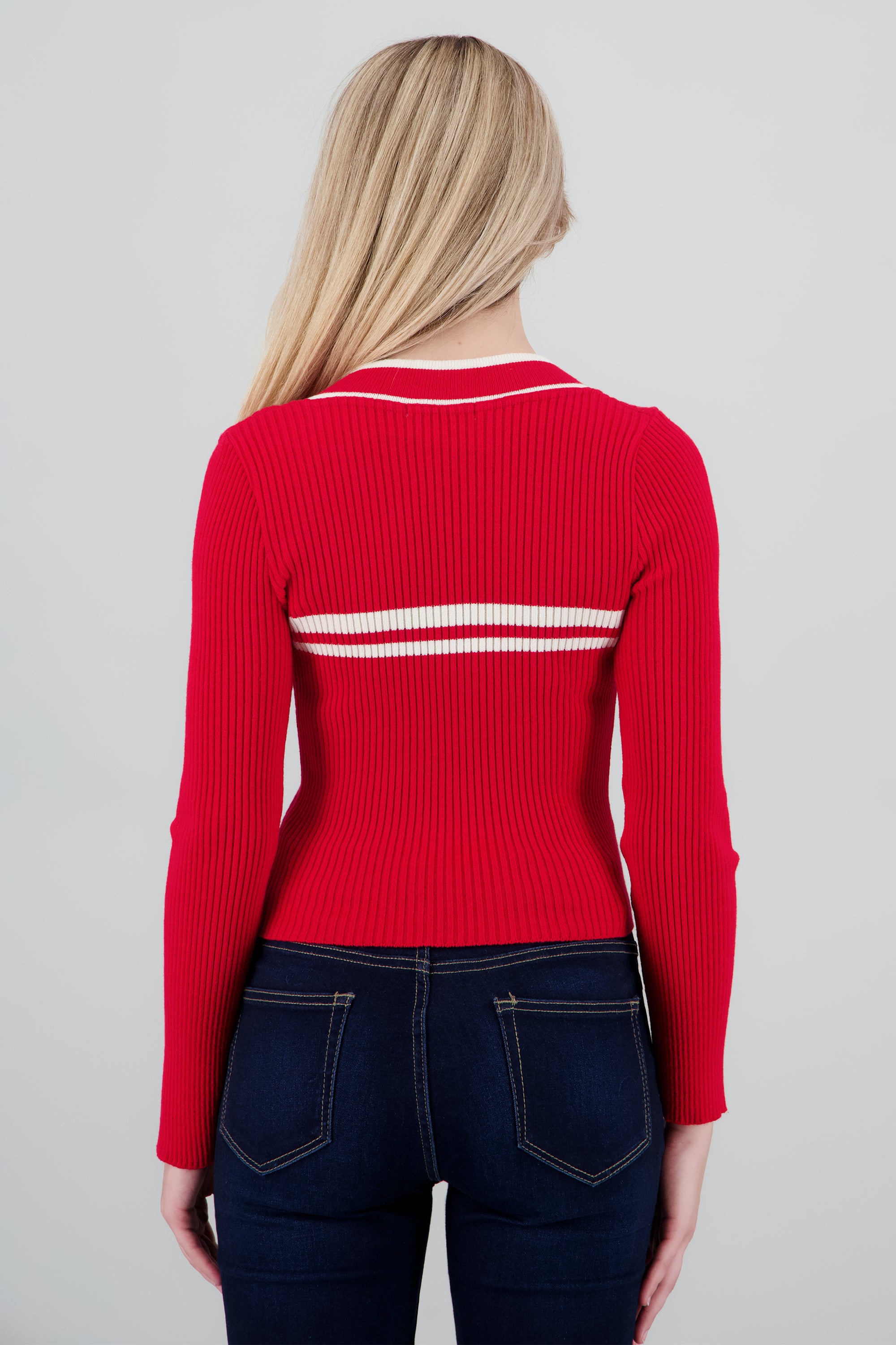 Sueter cuello V contraste ROJO CEREZA