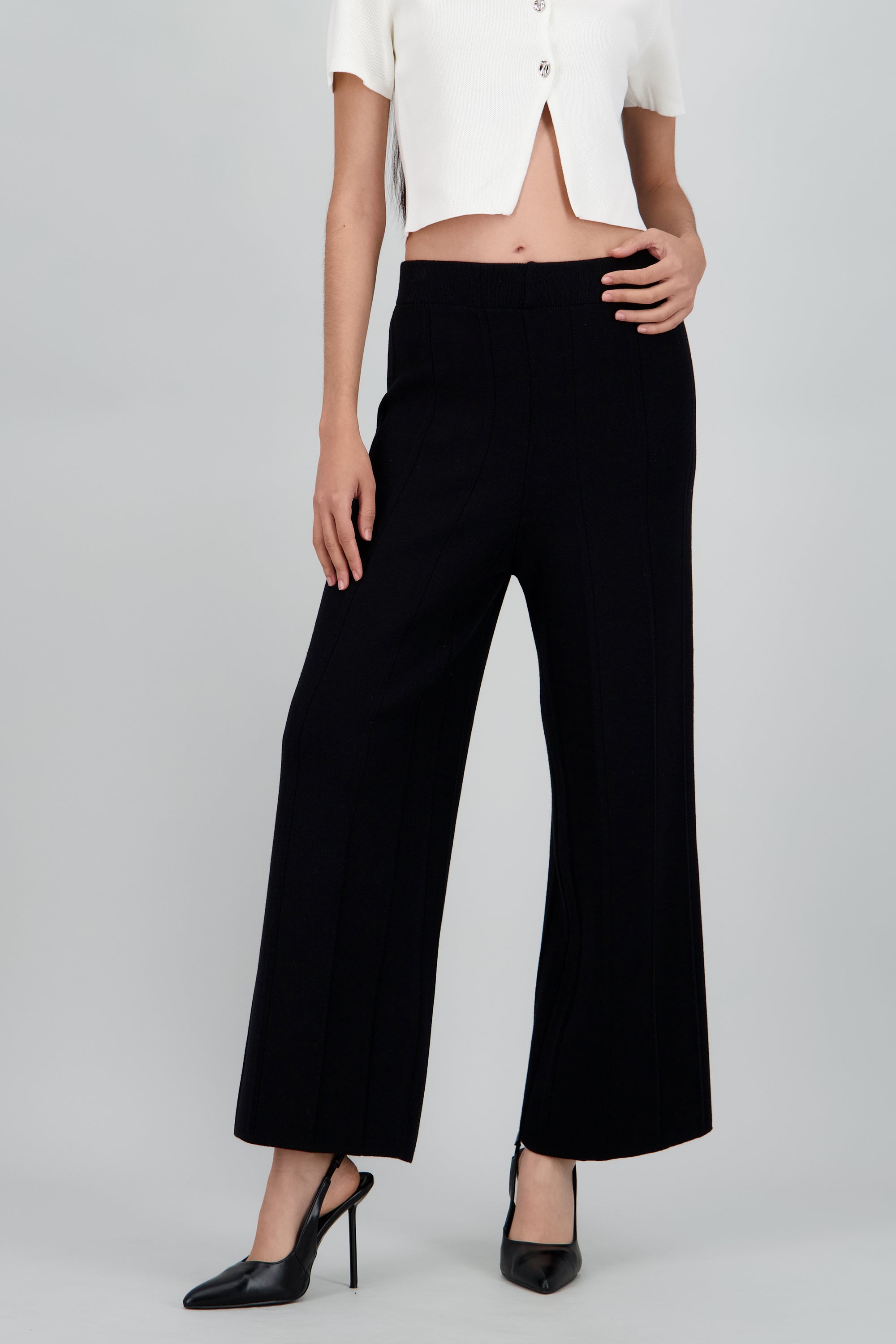 Pantalon tejido wide detalle rayas NEGRO