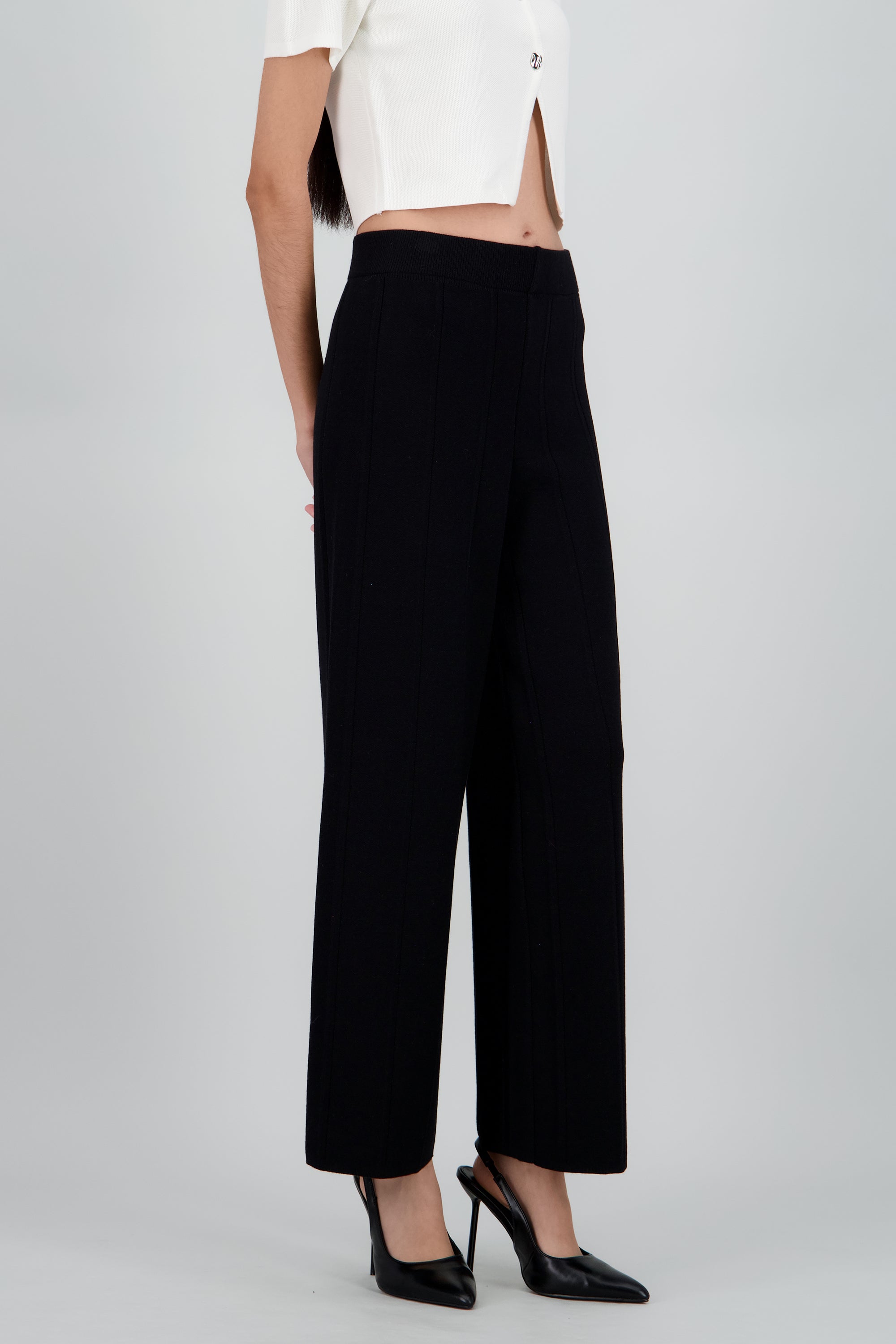 Pantalon tejido wide detalle rayas NEGRO