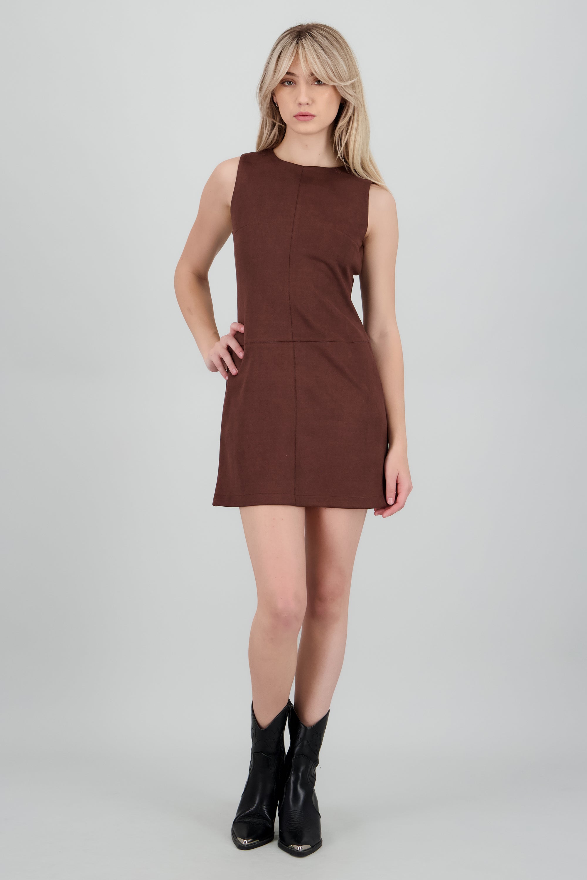 Vestido mini cortes suede CHOCOLATE