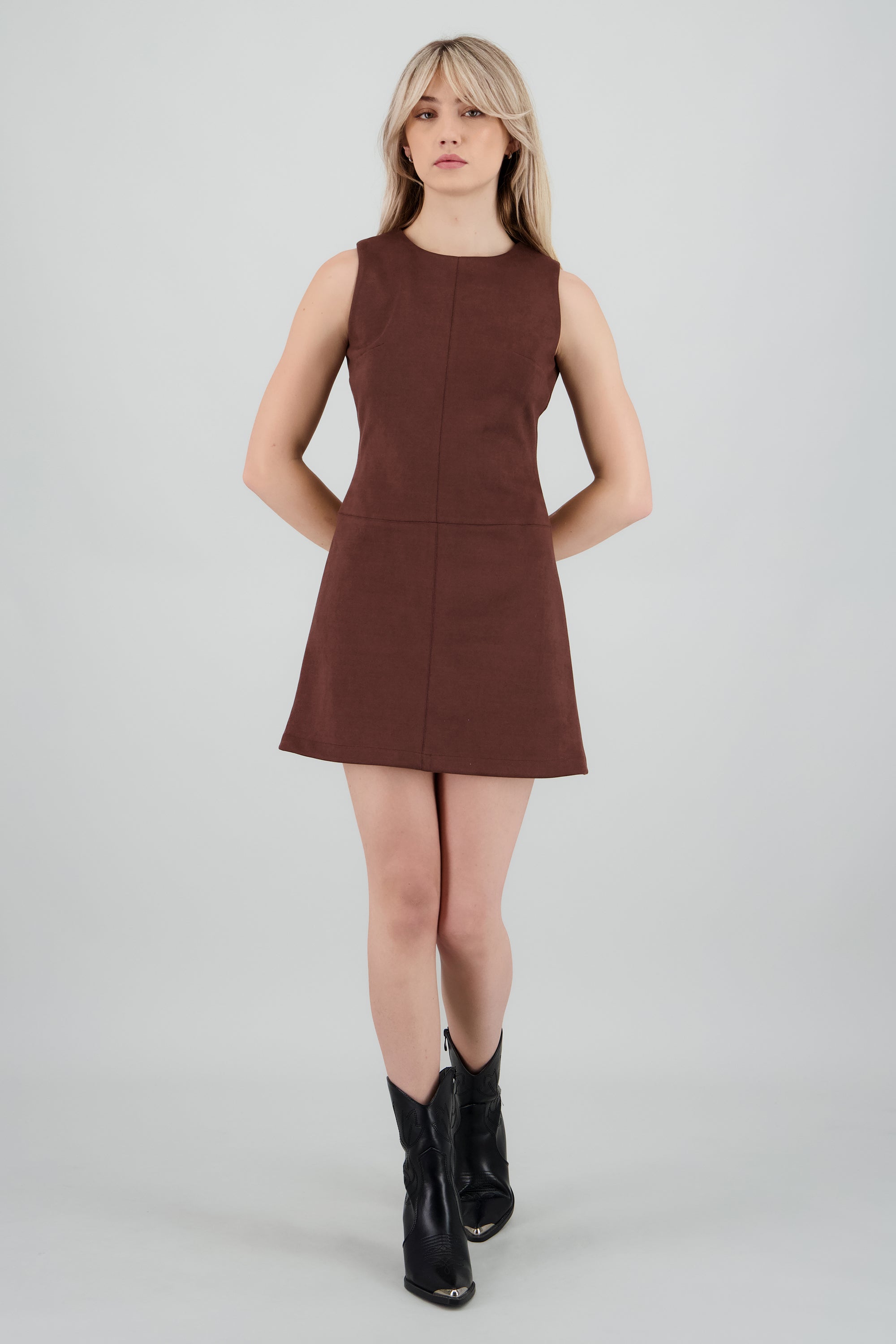 Vestido mini cortes suede CHOCOLATE