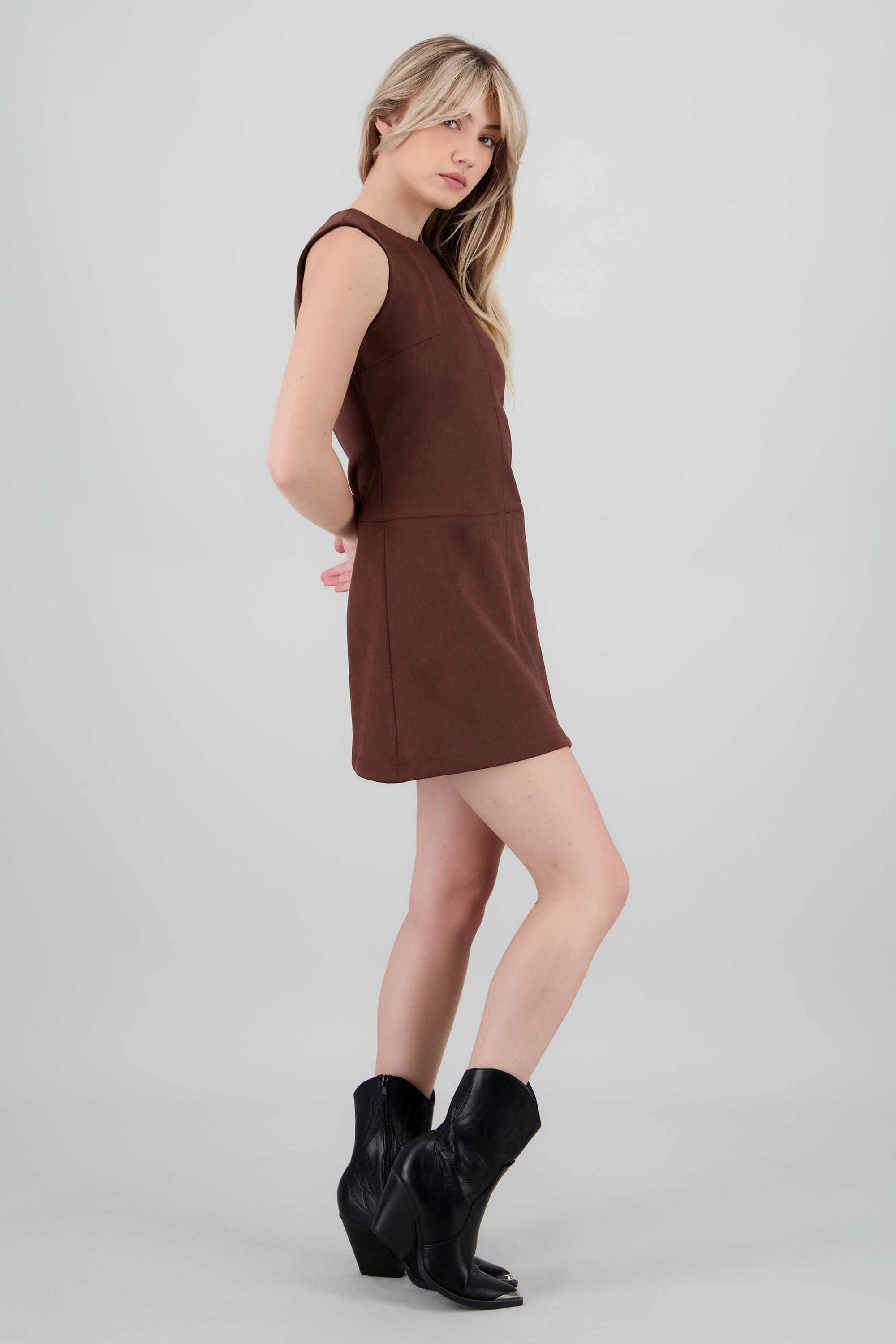 Vestido mini cortes suede CHOCOLATE
